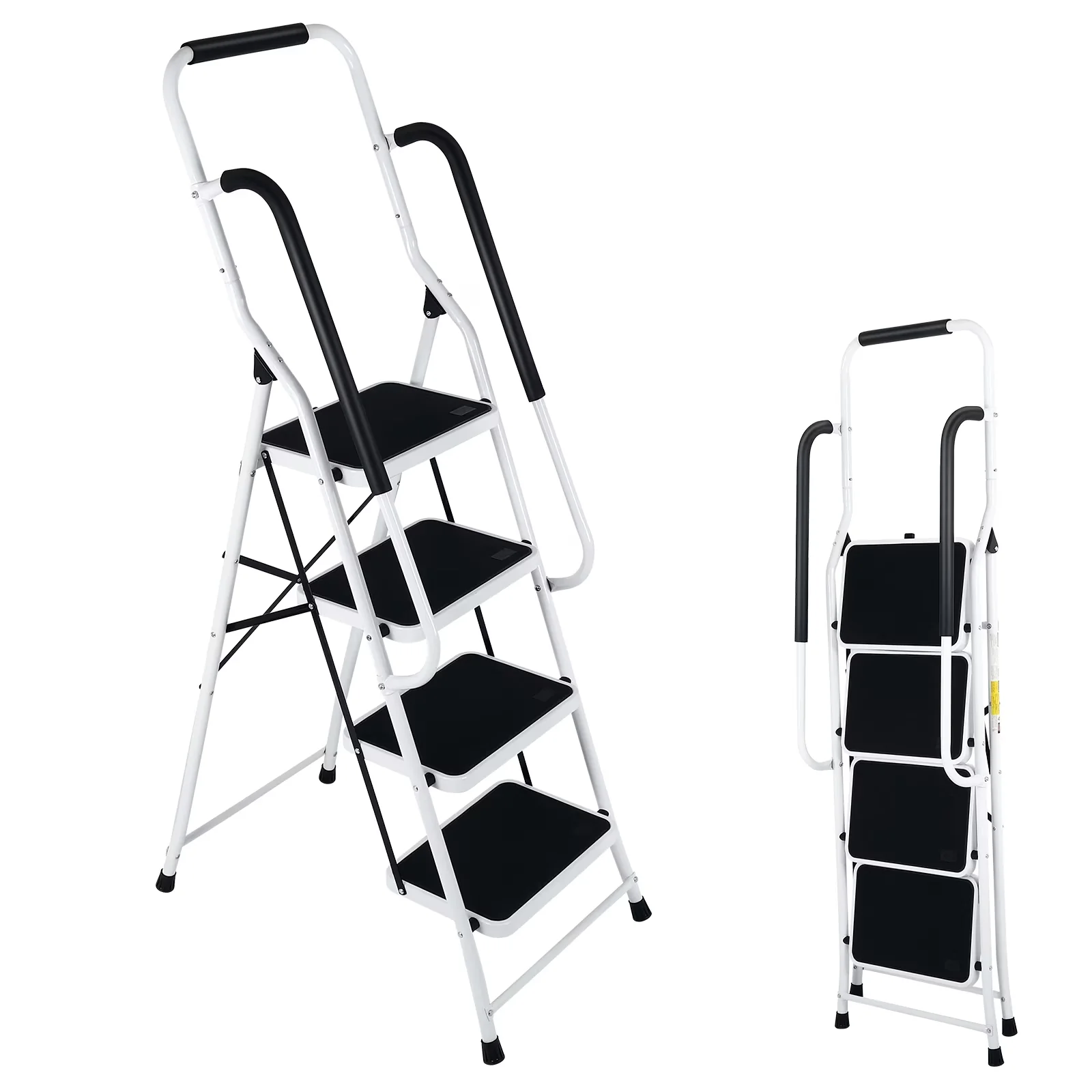 Innovative Ladders And Step Stool with Waterproof, Sturdy Steel Ladder 4 Folding - White Aluminum Model 7861EC