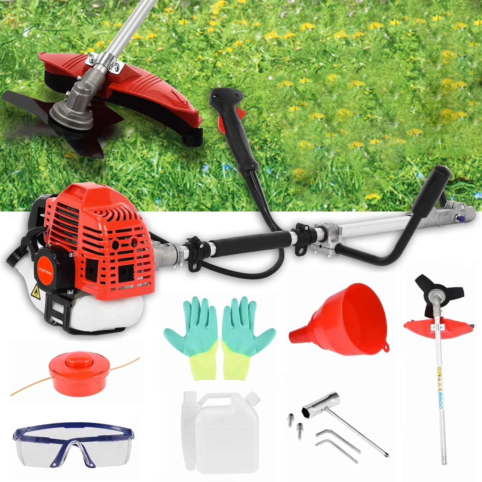 String Trimmer Compact with High Power 2.2KW Gas Weed Wacker, Multi-Function Attachments - Model 2DA037