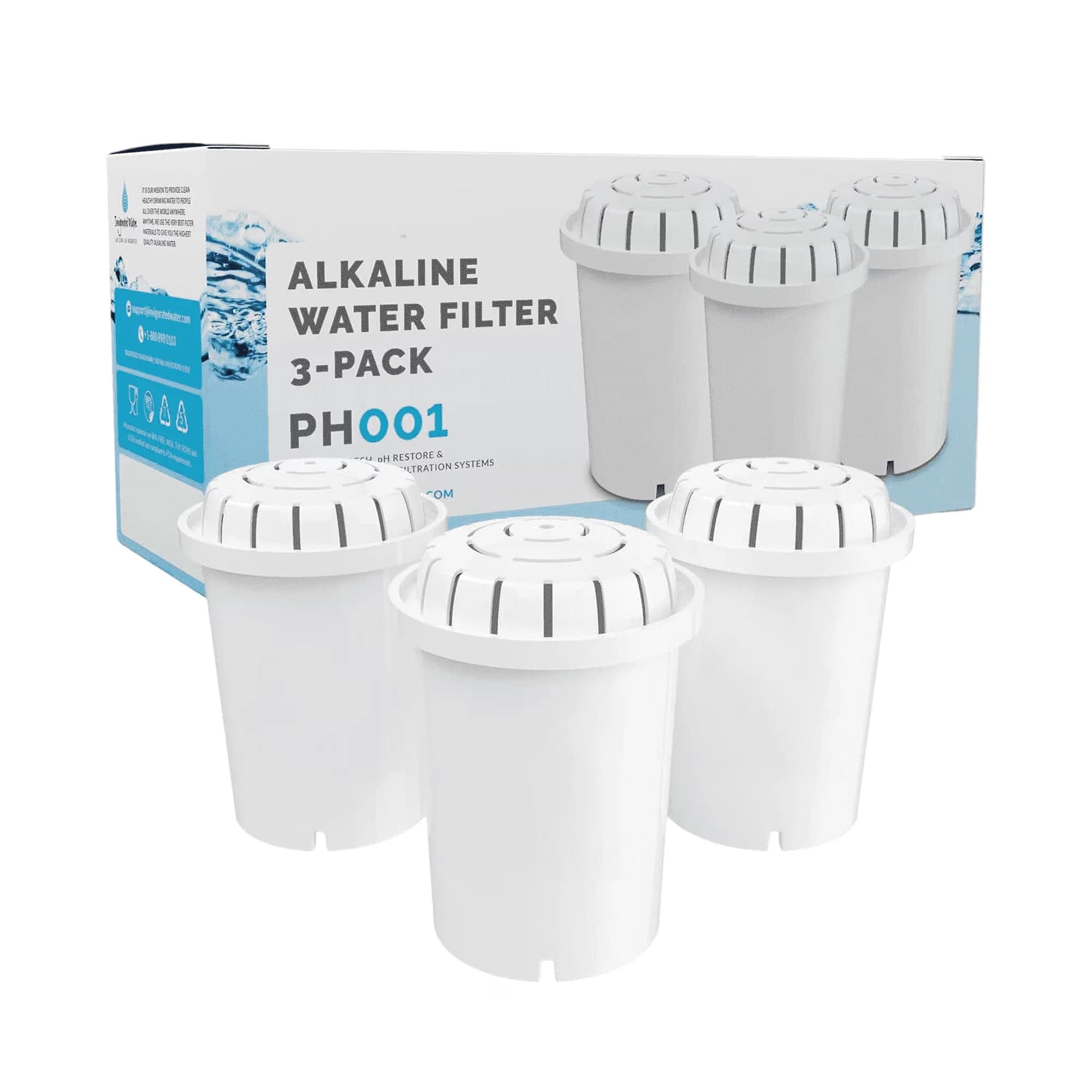 Sleek Water Filtration with 3-Pack, 96 Gallons Capacity/Filter, PH001 Alkaline Filter - Model 8B9BBE
