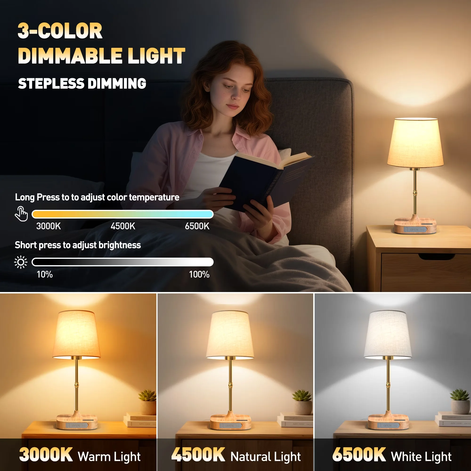 Lamp Reliable with LED, Touch Sensor - Brown Fabric+Aluminum Alloy Tube+Abs Model 4E499F
