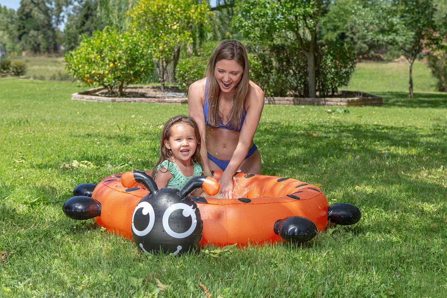 Premium Inflatable Pool with Ladybug Kiddie Wading, Swimming - Black - Built to Last Model 8F147E