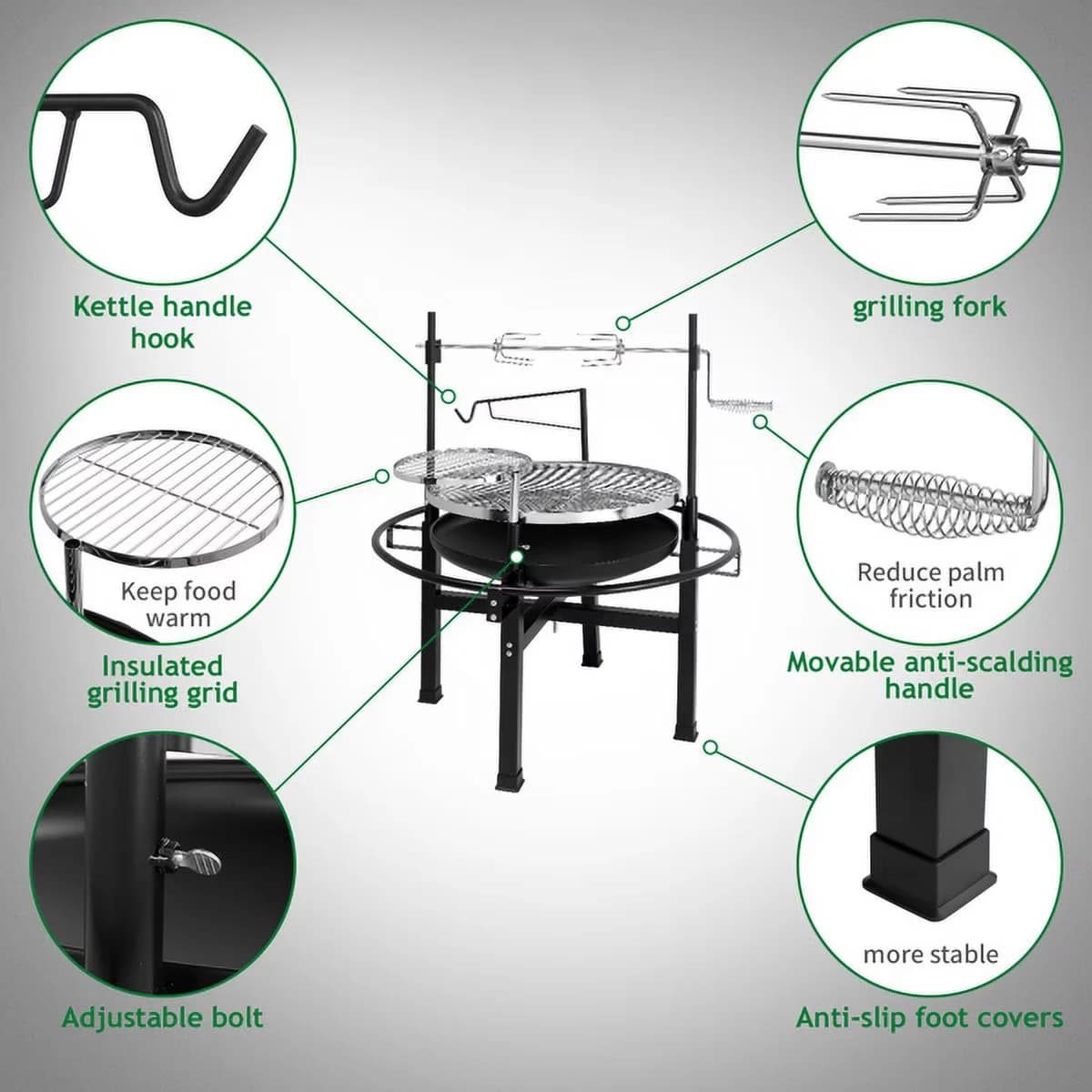 Essential Charcoal Grill with 85*85*108cm Round Iron Spray Black - Stainless Steel Model 14C610