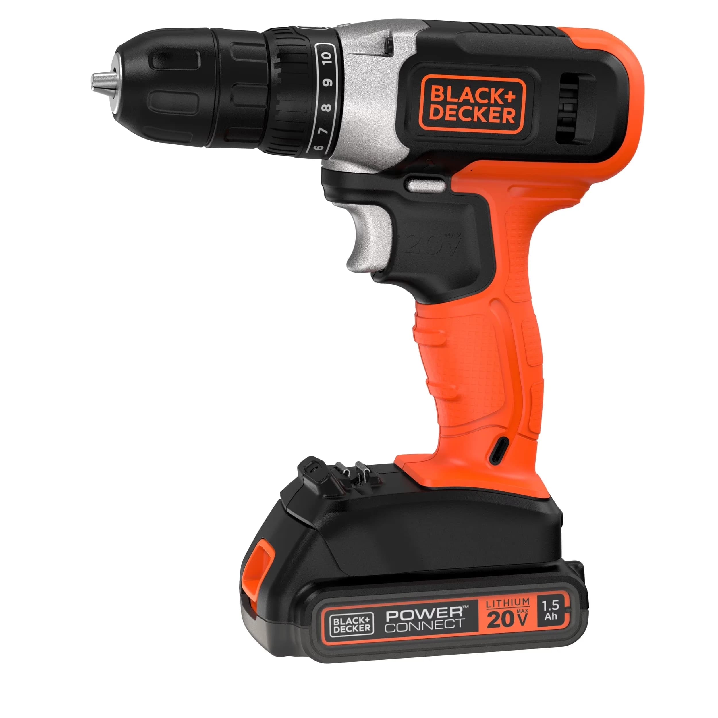 Durable Drills Driver with Battery, 20V, Built In Led - Orange BCD702C1AEV Model 91CFE9