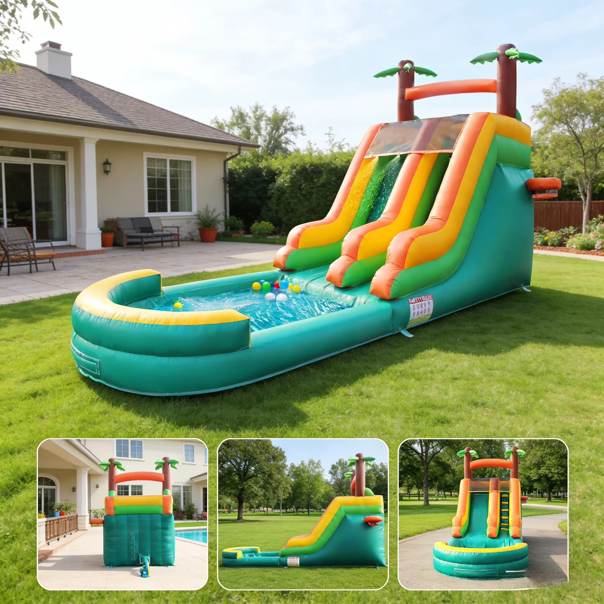 Innovative Inflatable Pool with 950W, Specifications:, 26ft Water Slide - Green Model 0FBE93