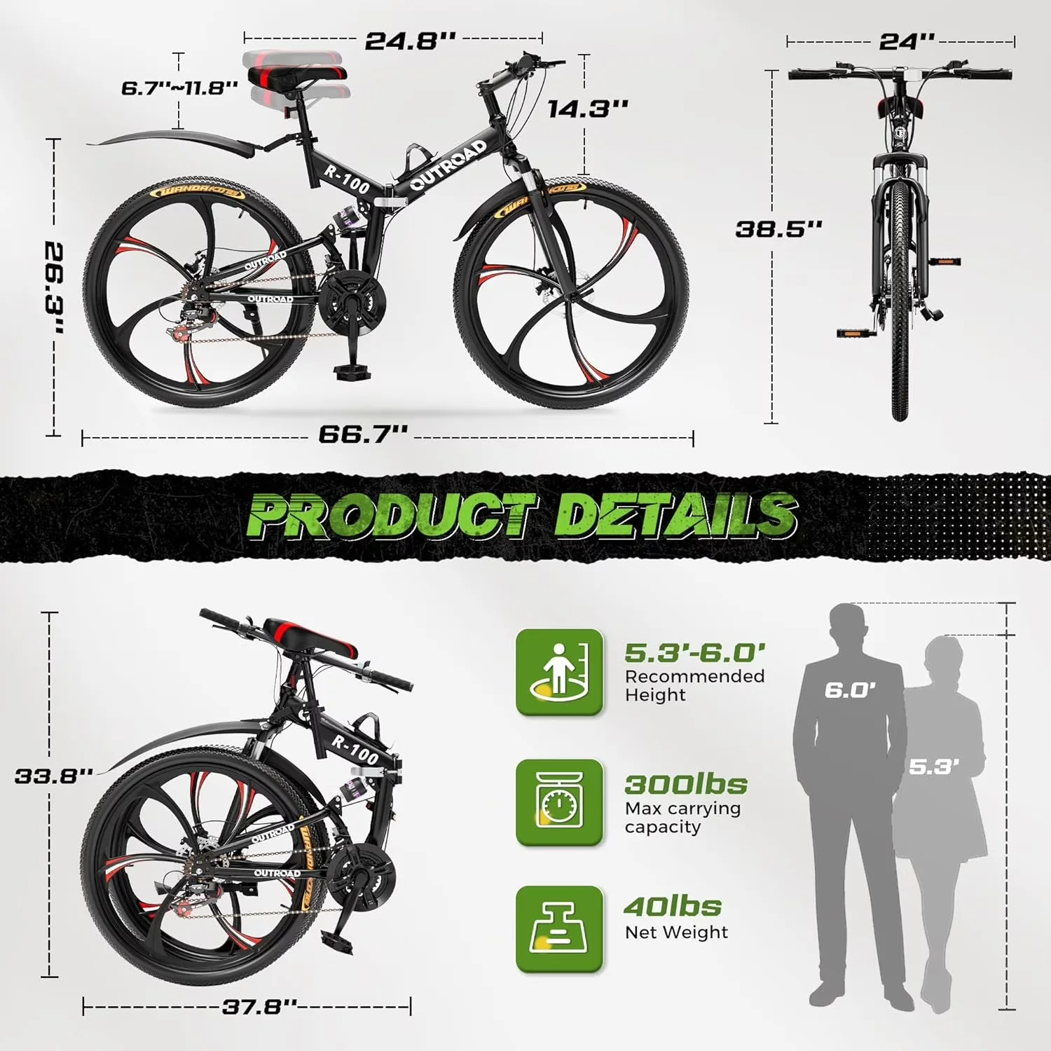 Modern Mountain Bike with Adjustable Speed, Adjustable Seat Height, 26 inch Folding - Model 4ACE65