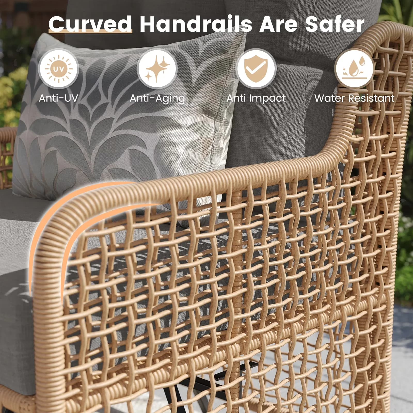 Patio Conversation Set Essential with Weatherproof, Wicker Rattan Outdoor Furniture - Gray Wicker Rattan for Garden Model A4139B