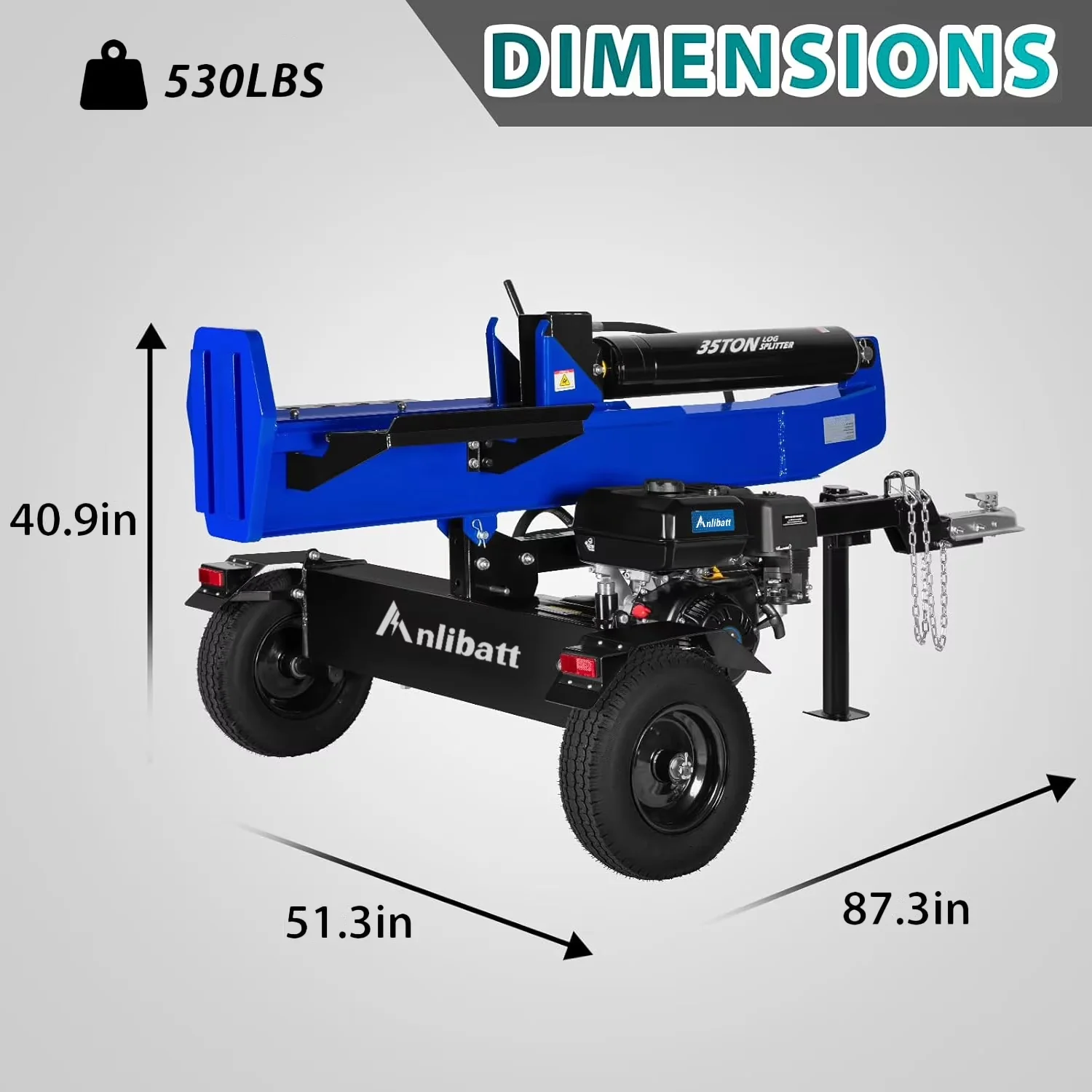 Logsplitter Efficient with Wheeled, 35-Ton Gas Log Splitter, Auto Return Hydraulic System - Blue Model AC13F2