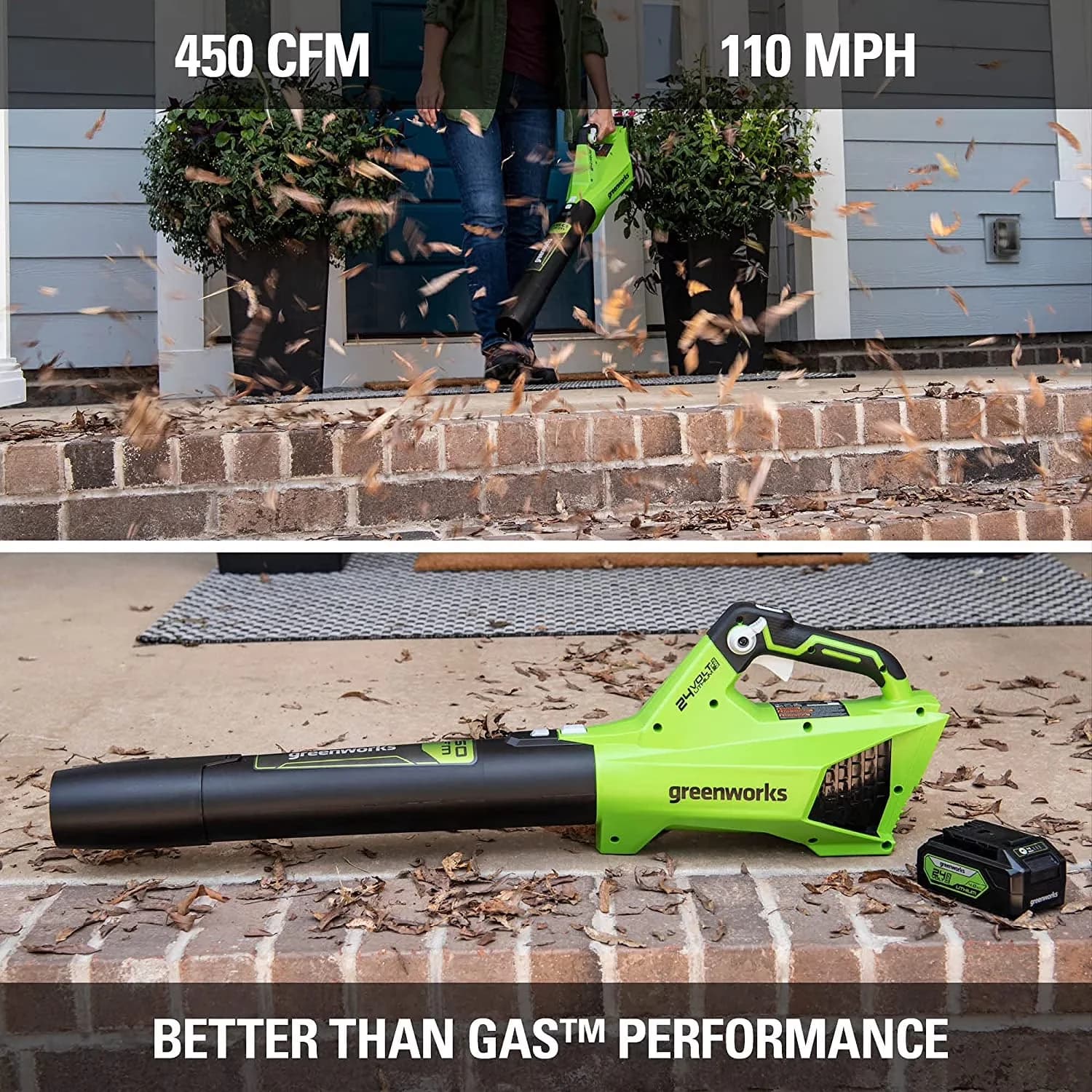 Quality Leaf Blower with Battery, 110 MPH max air speed, Runtime up to 30 minutes on low - Model 885A07