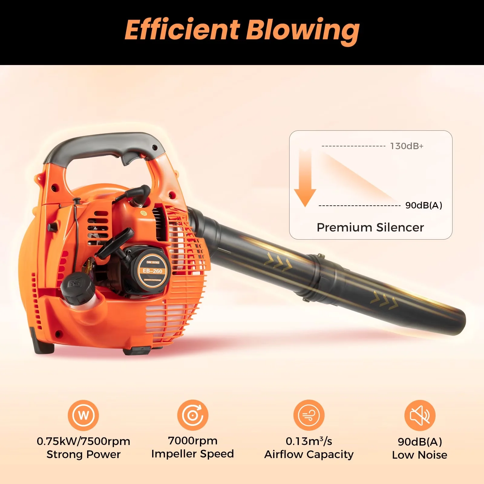 Quality Leaf Blower with 750W, 25.4CC 2-Stroke Gas, Handheld Gas 750W/7500rpm - Model 960DE2