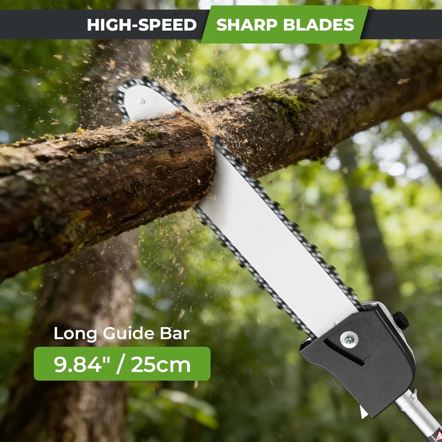 Reliable Pole Saw with Safety Lock & Shoulder Strap, 2-Stroke Powerful Gas, 36CC Gas Powered - Green Model 558EB5