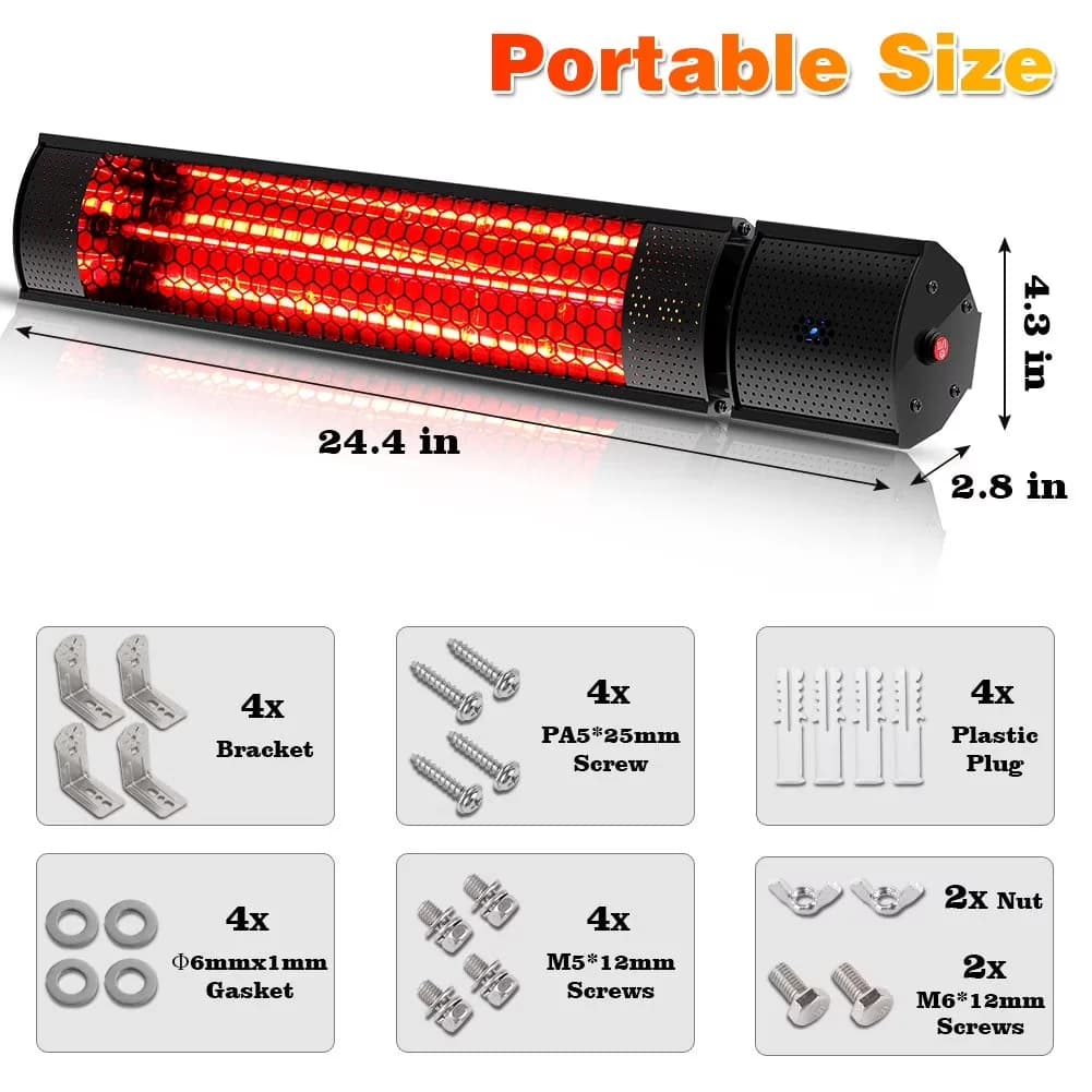 Sleek Outdoor Heating with 1500W, Heaters - Black for Patio - Contemporary Style Model 81D179