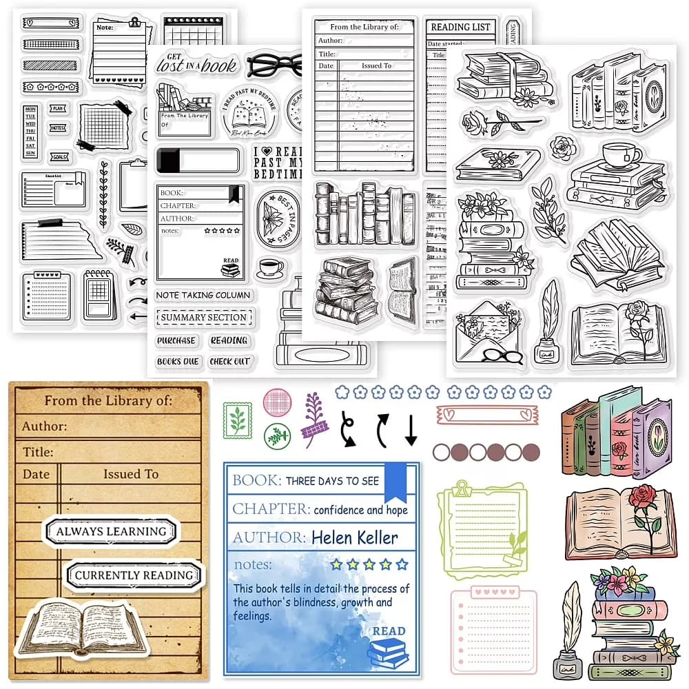 Versatile Moving with 4 Sheets Books Library Card Clear Stamp - Multicolor Model 9CE374
