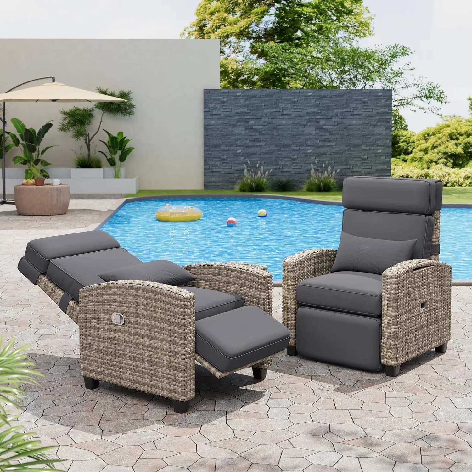 Premium Outdoor Sofas Sectional with Modern, Rust Resistant, Reclining - Gray for Patio Model 6C6147