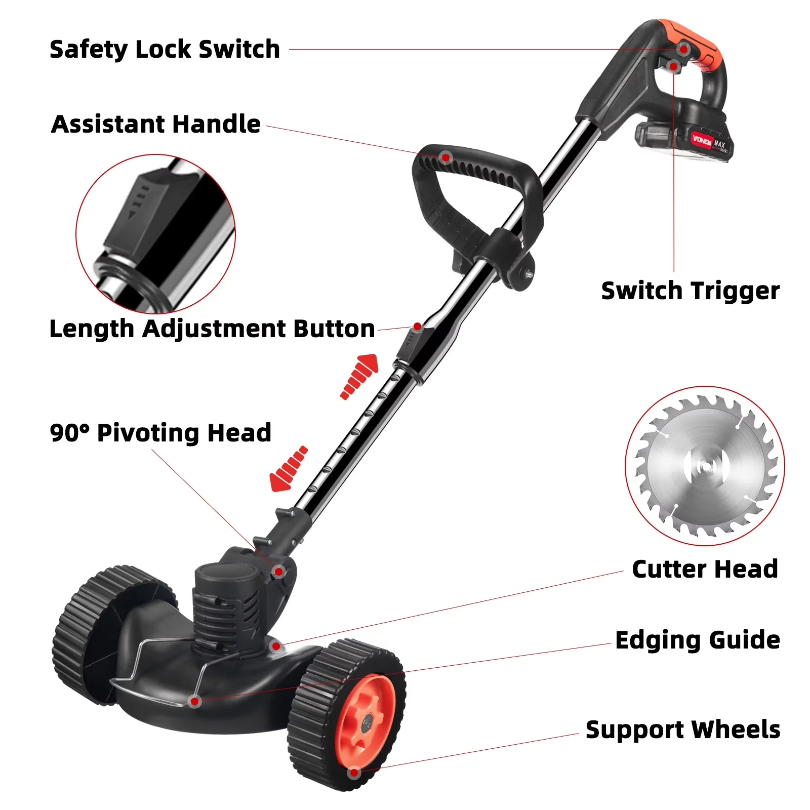 Stylish String Trimmer with Battery, Extendable, 2 * Ling-type Blades for Garden - Model 723527