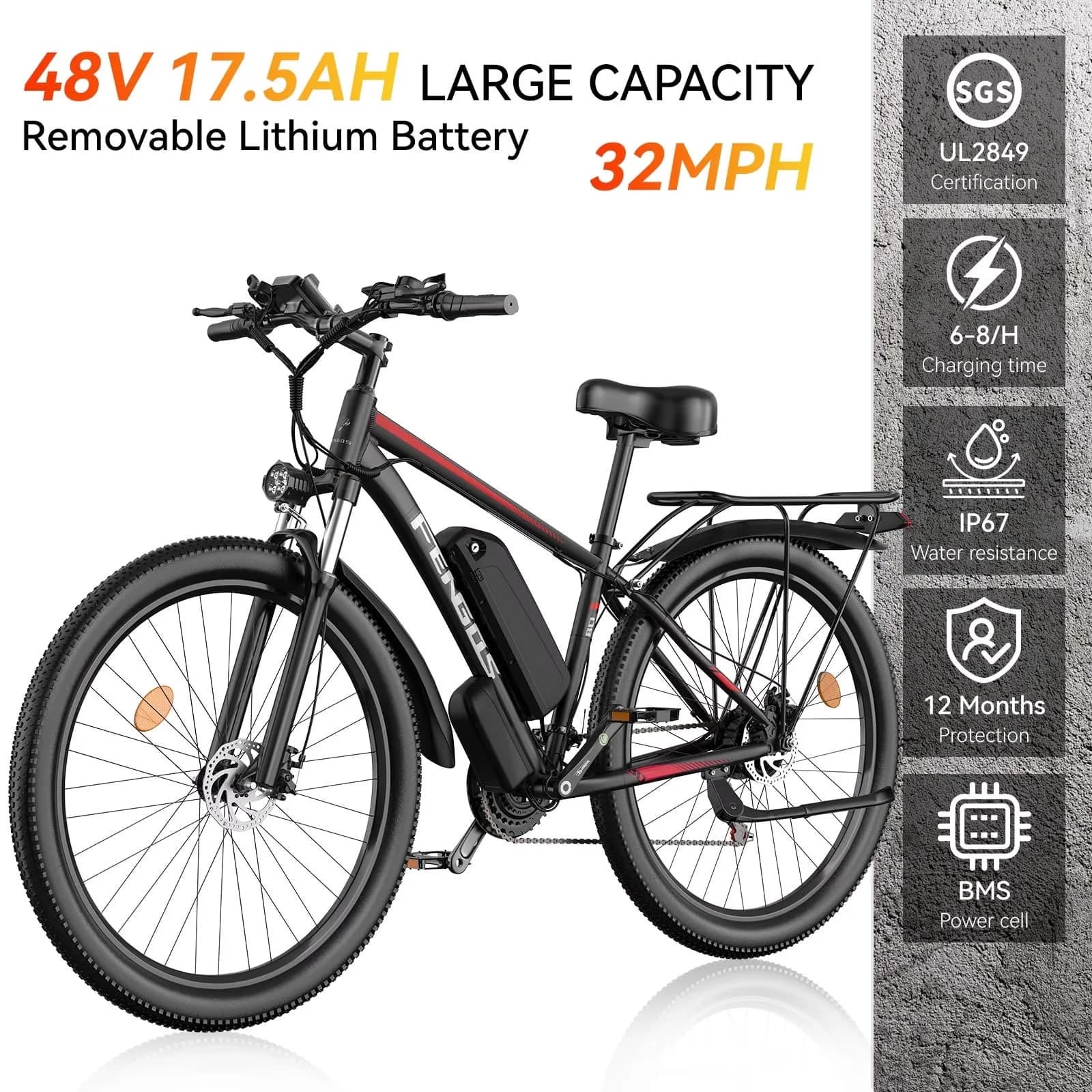 Sleek Electric Bike with Battery, 2000W - Red - Industrial Grade Model D27C02