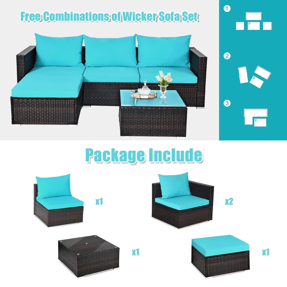 Professional Outdoor Sofas Sectional with Removable Cushion Cover, Modern - Steel, Rattan, Polyester Fiber, Sponge, Aluminum Model 19AAA3