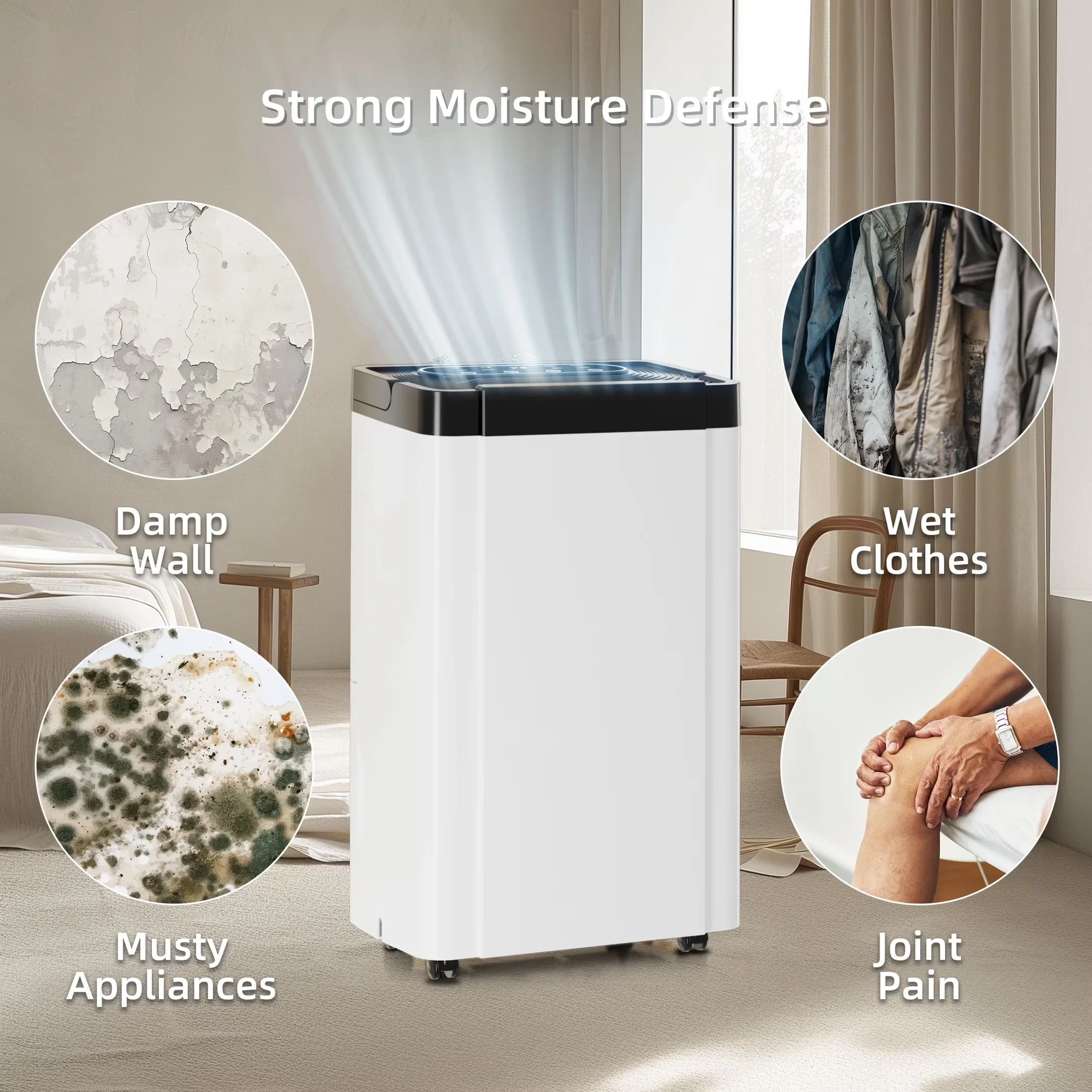 Premium Dehumidifier with Automatic Shut-Off, 70 Pint, Suitable - 360 - Modern Design Model F28A52
