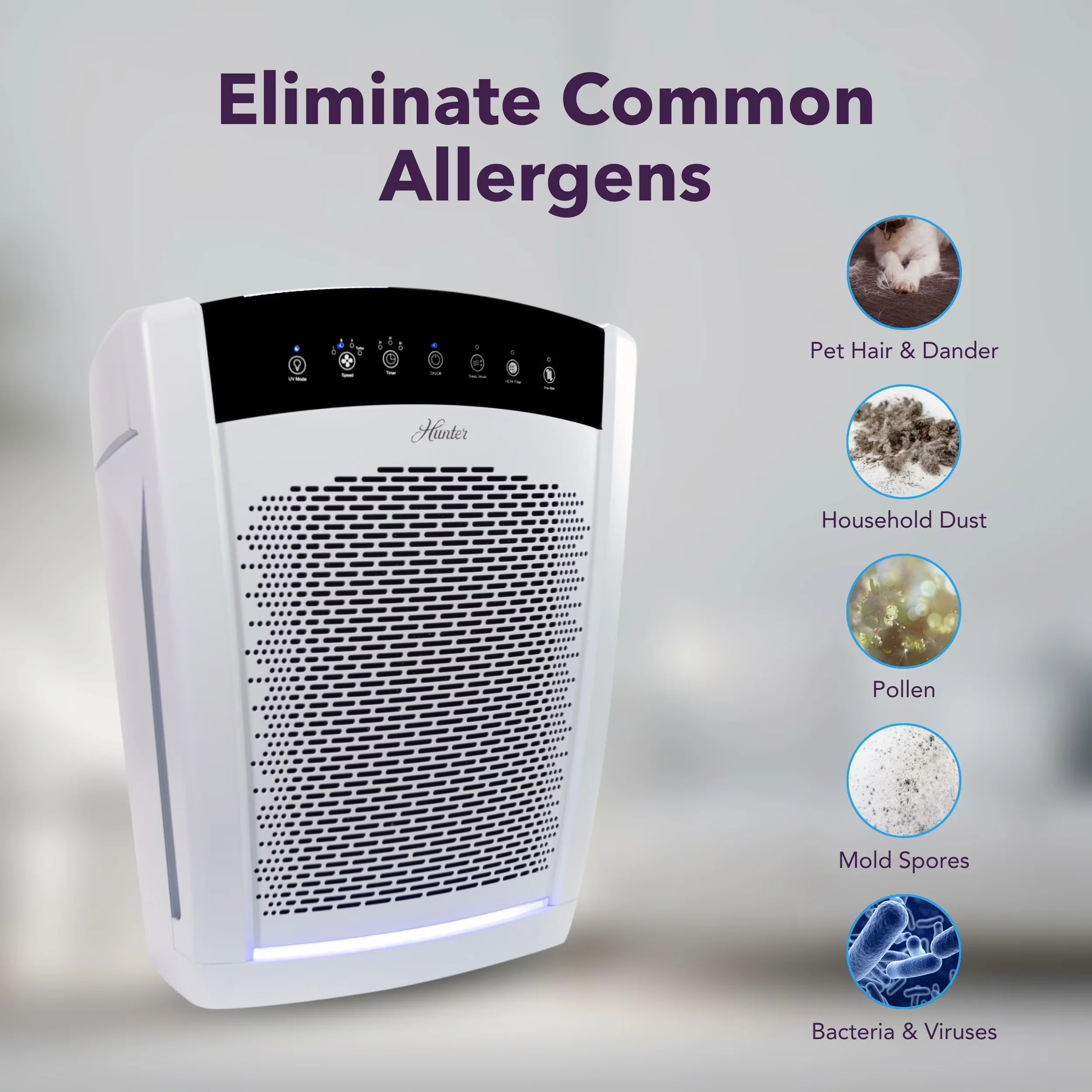 Professional Air Purifier with Filter Change Indicator, White, UVC Germicidal Light - Model 333609