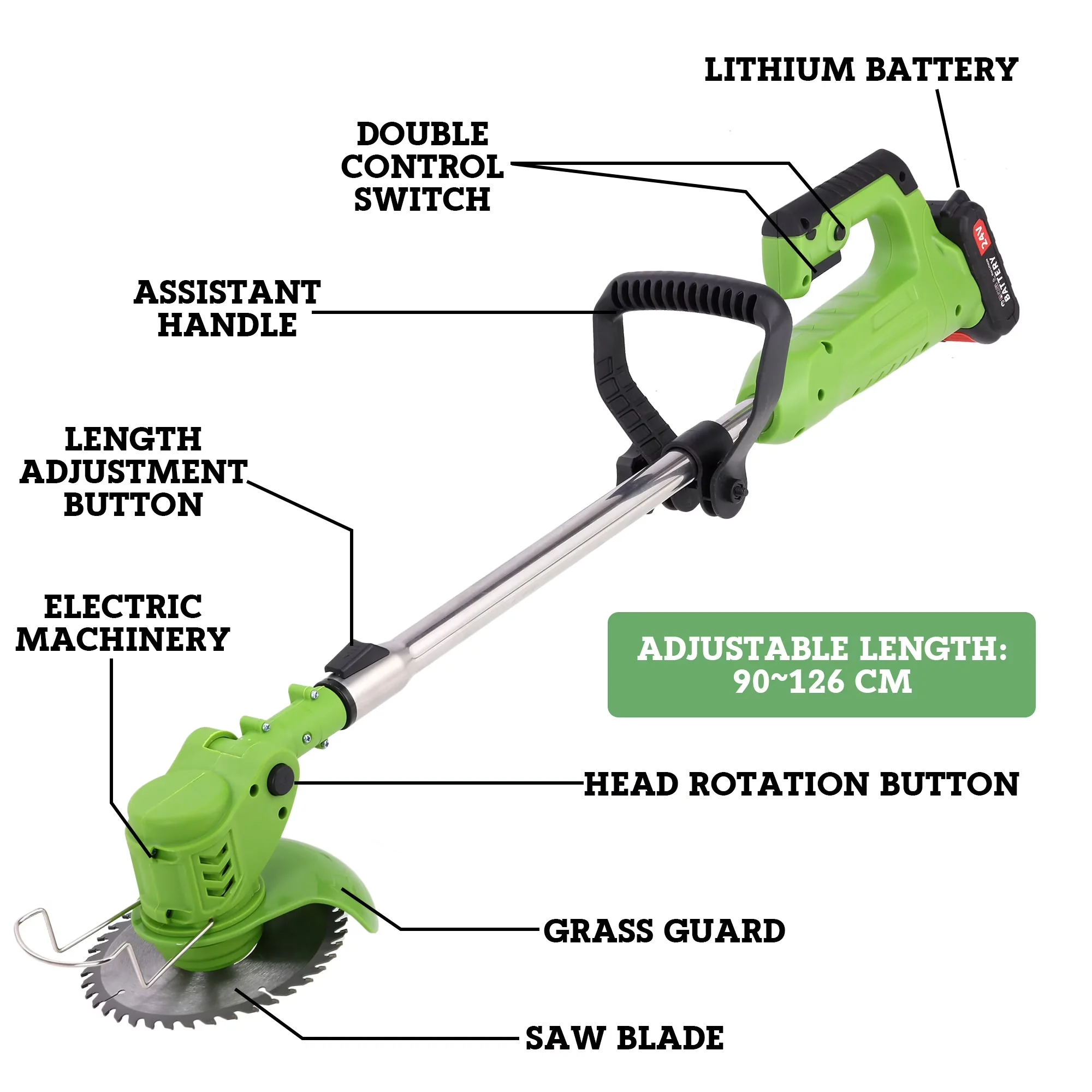 Modern String Trimmer with Battery, 24V, Brushless - Green - Modern Design Model 5A2565