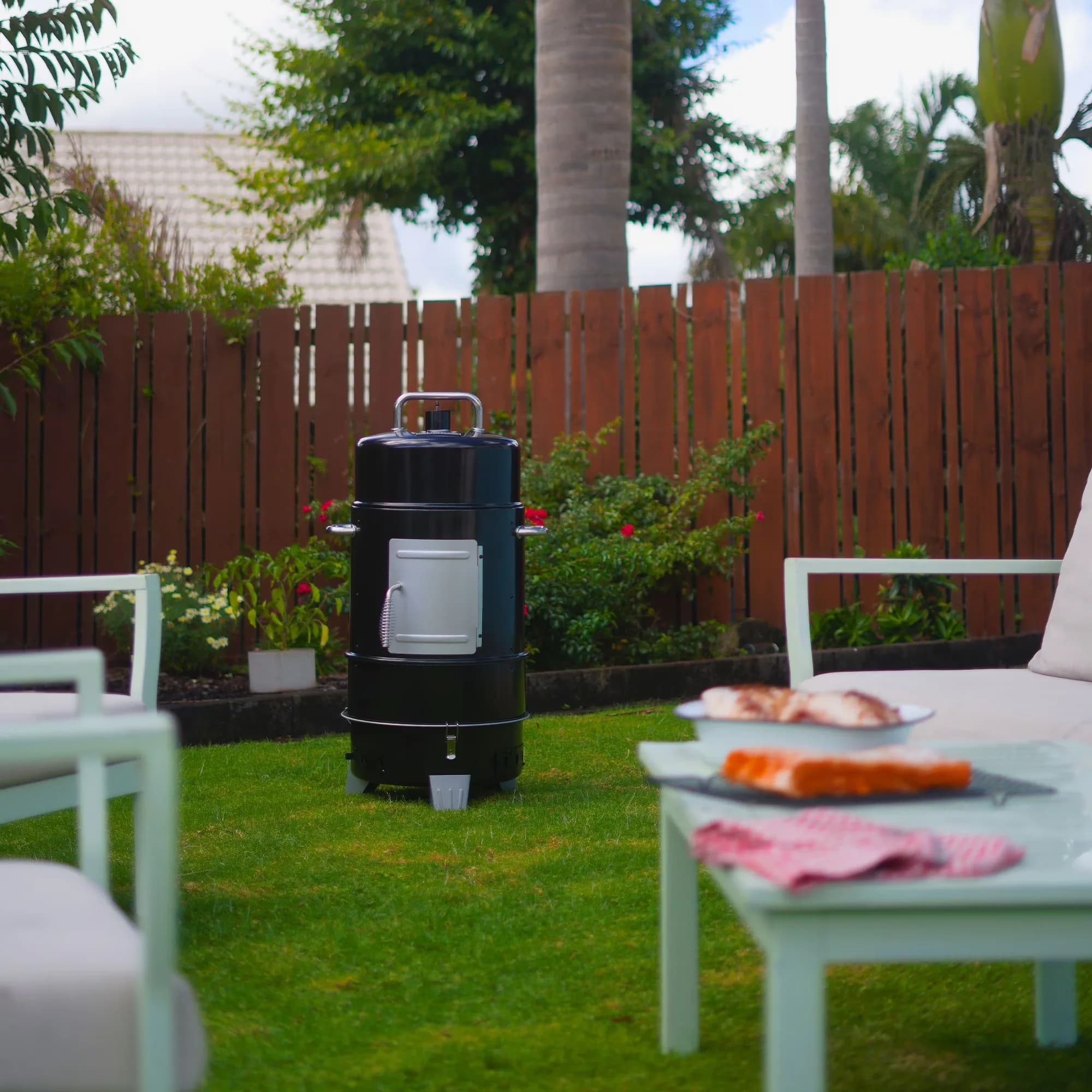 Charcoal Grill Durable with Portable, Black, Vertical Smoker - Black Stainless Steel Model 26813B