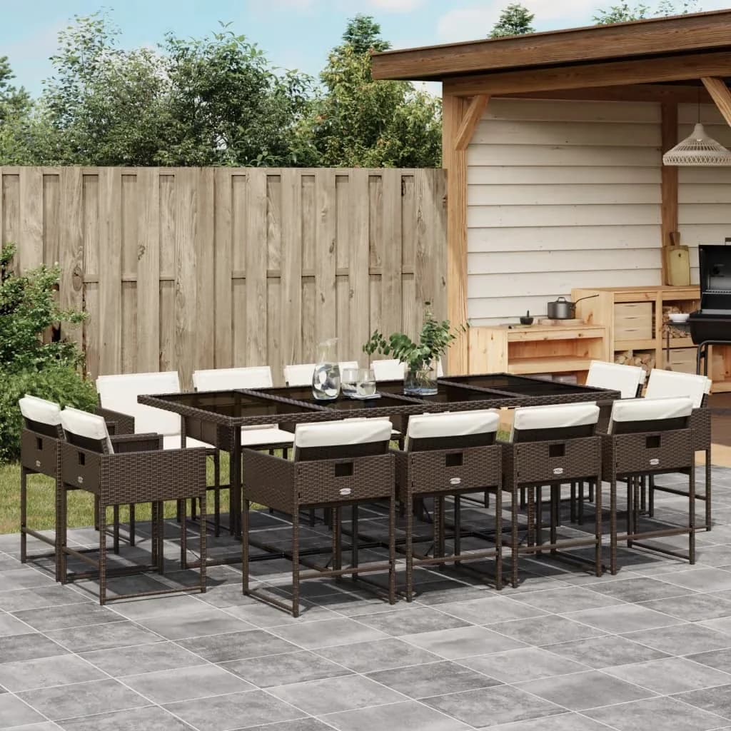 Stylish Patio Dining Set with Foldable, Storage, 13 Piece - Brown Pe Rattan Model 87CBF0