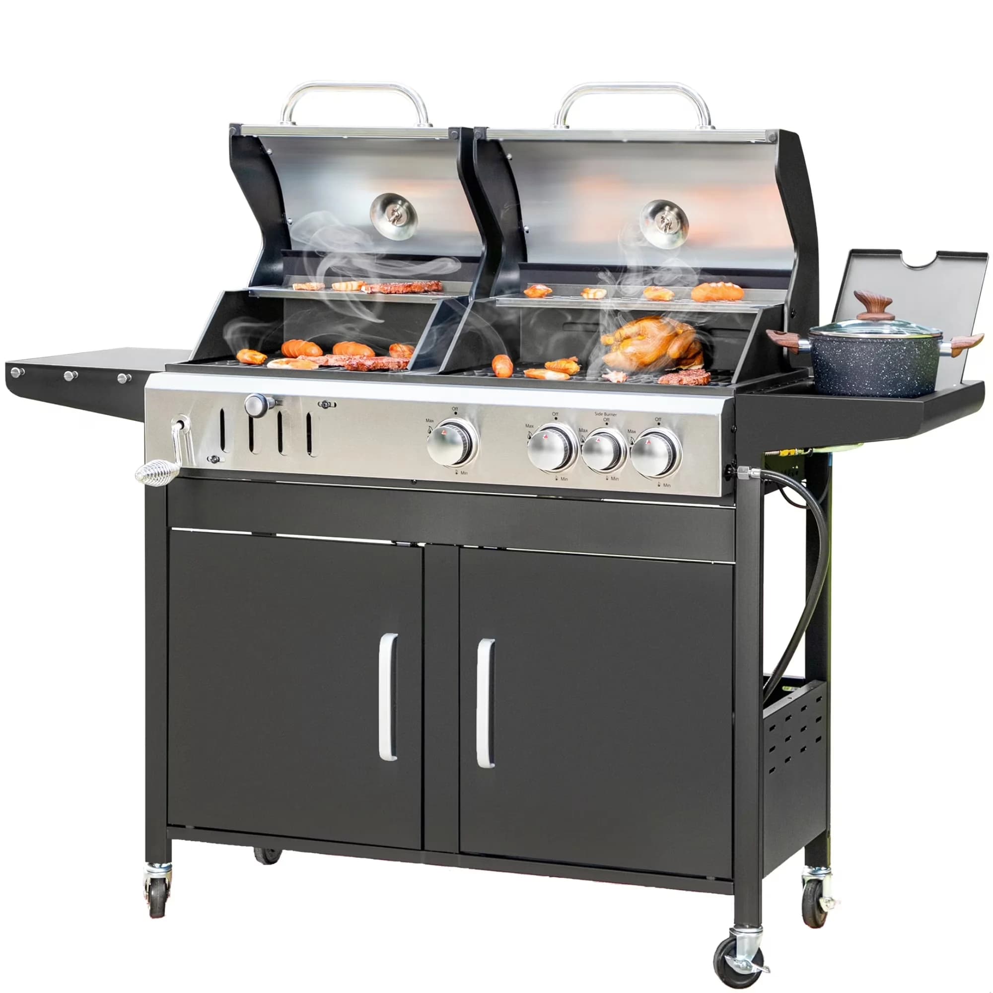 Essential Combo Grill with Grease Pan, Storage Rack - Porcelain-Enameled Iron Model DBE2B2