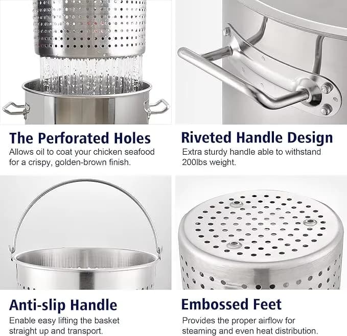 Outdoor Fryer Quality with 200000 BTU, 52QT Seafood Boiling Kit - Stainless Steel, Cast Iron for Large Model 0E8D50