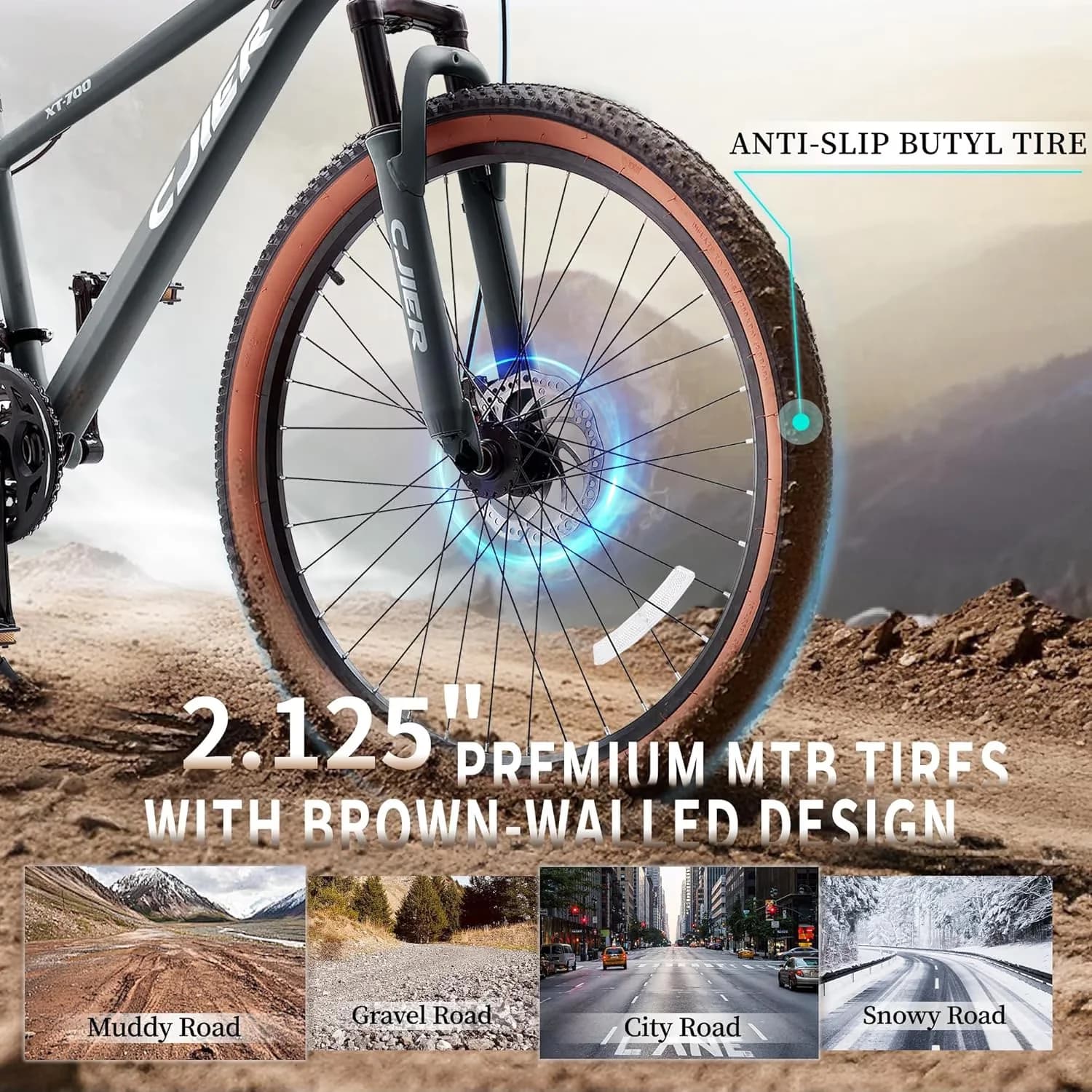 Durable Mountain Bike with Adjustable Speed, Adjustable Seat Height - Gray Model 41EBD2