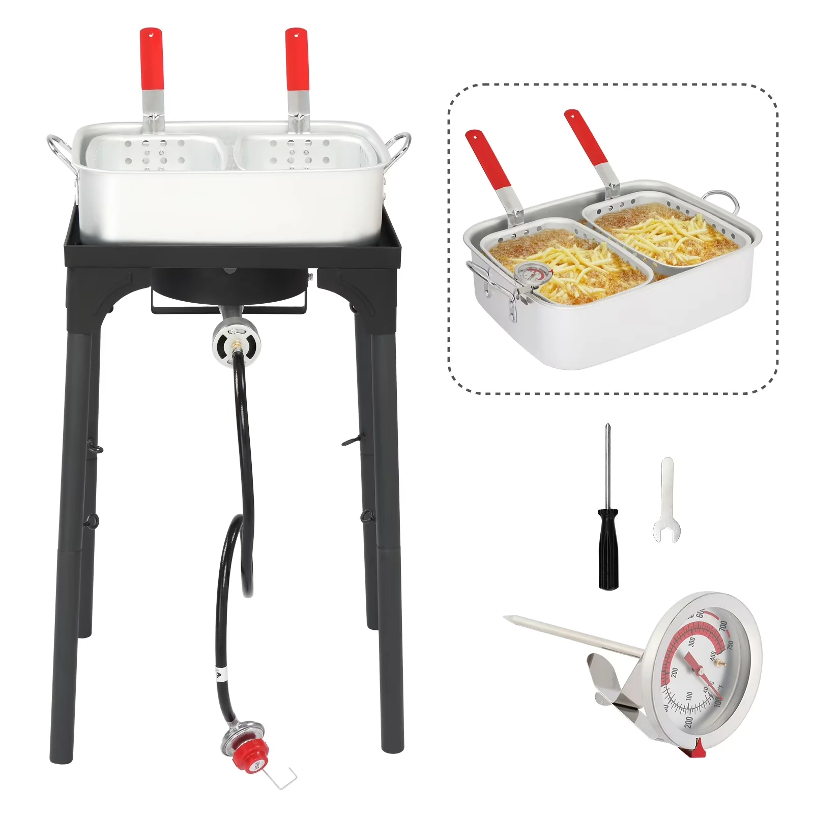 Sleek Outdoor Fryer with Adjustable Regulator, Heavy Gauge Aluminum Pots & Basket, 18-qt Propane Deep - Aluminum, Aluminum Alloy,... Model 27A3D7