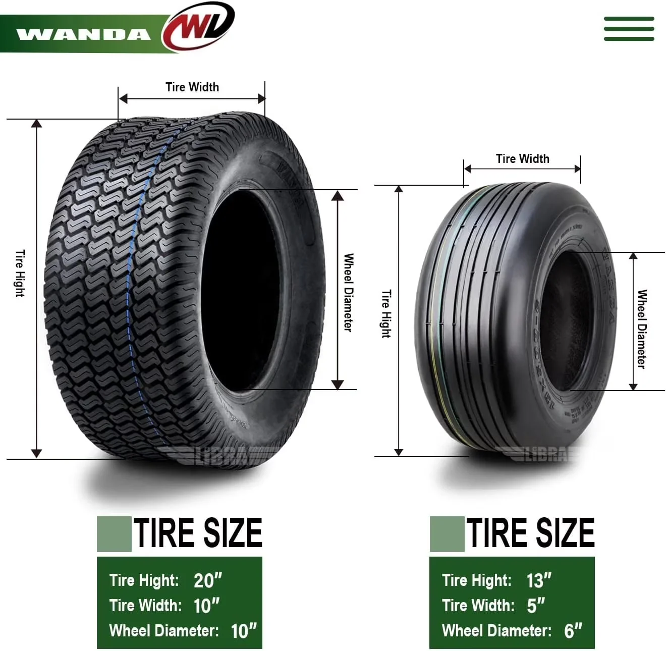 Modern Lawn Mower Tire with Heavy-Duty, Tread Pattern: P508, Tire Size: 13x5-6 - Model 331900