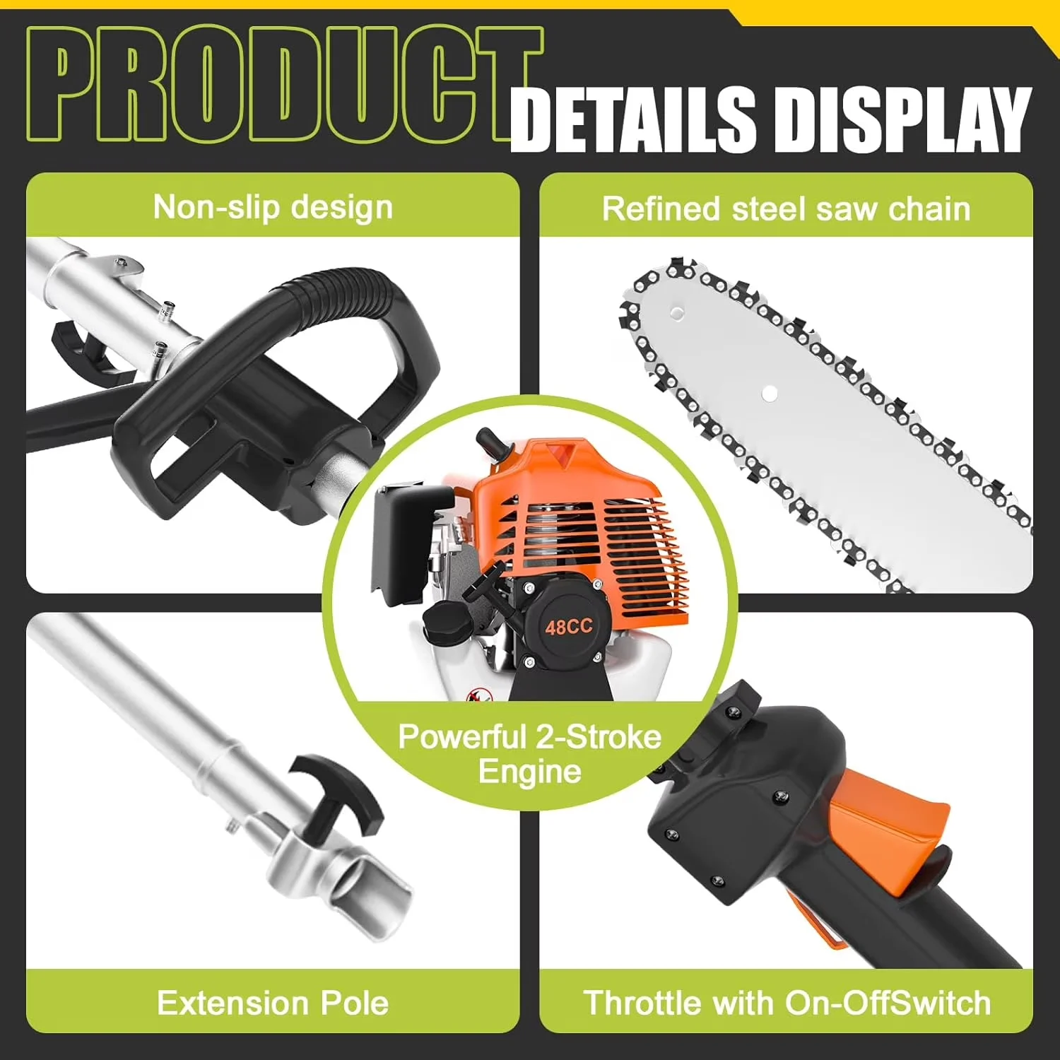 Professional Pole Saw with Anti-Vibration - Orange 16-FT - Residential Grade Model FC665A