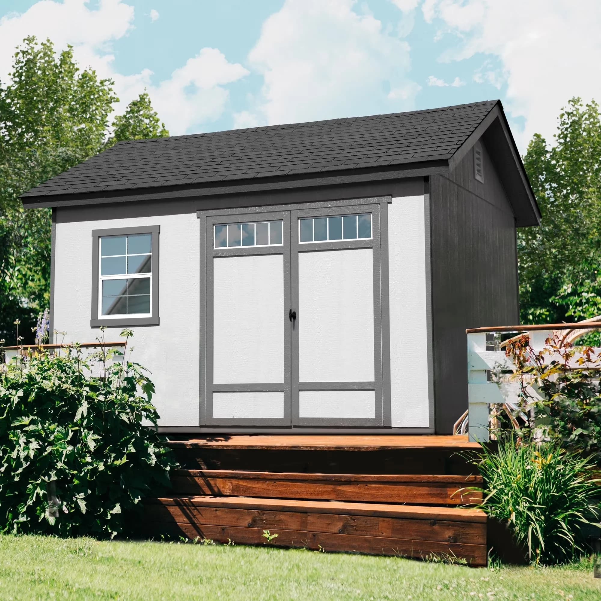 Shed Versatile with Rust Resistant, Paintable, Beachwood 10 ft. x 12 ft. Wood Storage ( - Brown Wood Model 718D51