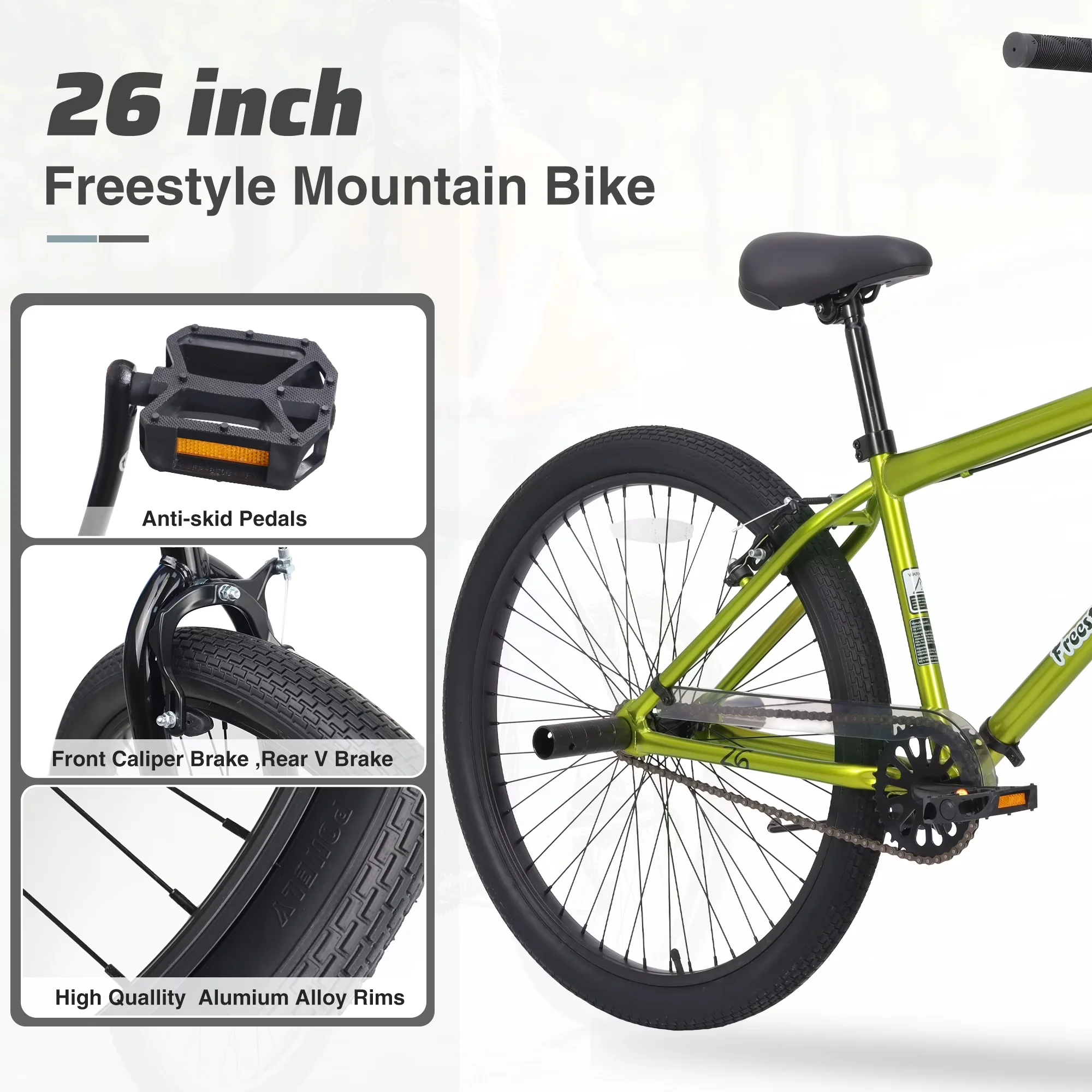Mountain Bike Sleek with Double Disc Brakes, Kids' Bicycles, Single Speed Kids - Green Model 89D5D4