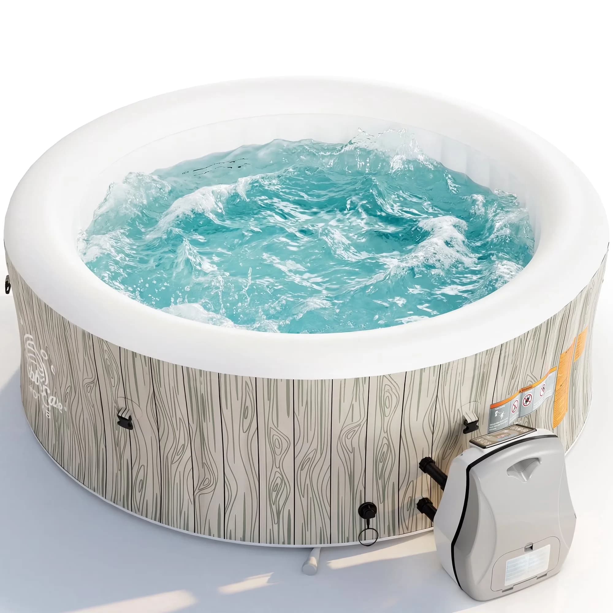 Modern Hot Tub with Led Display, Inflatable - Brown for Outdoor 6-8 - Heavy Duty Model 523923