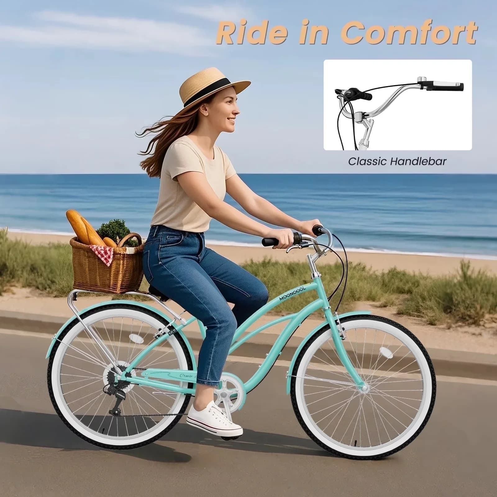 Innovative Cruiser Bike with 24/26 Inch 7 Speed Beach - Green - Sleek Profile Model 2CF957