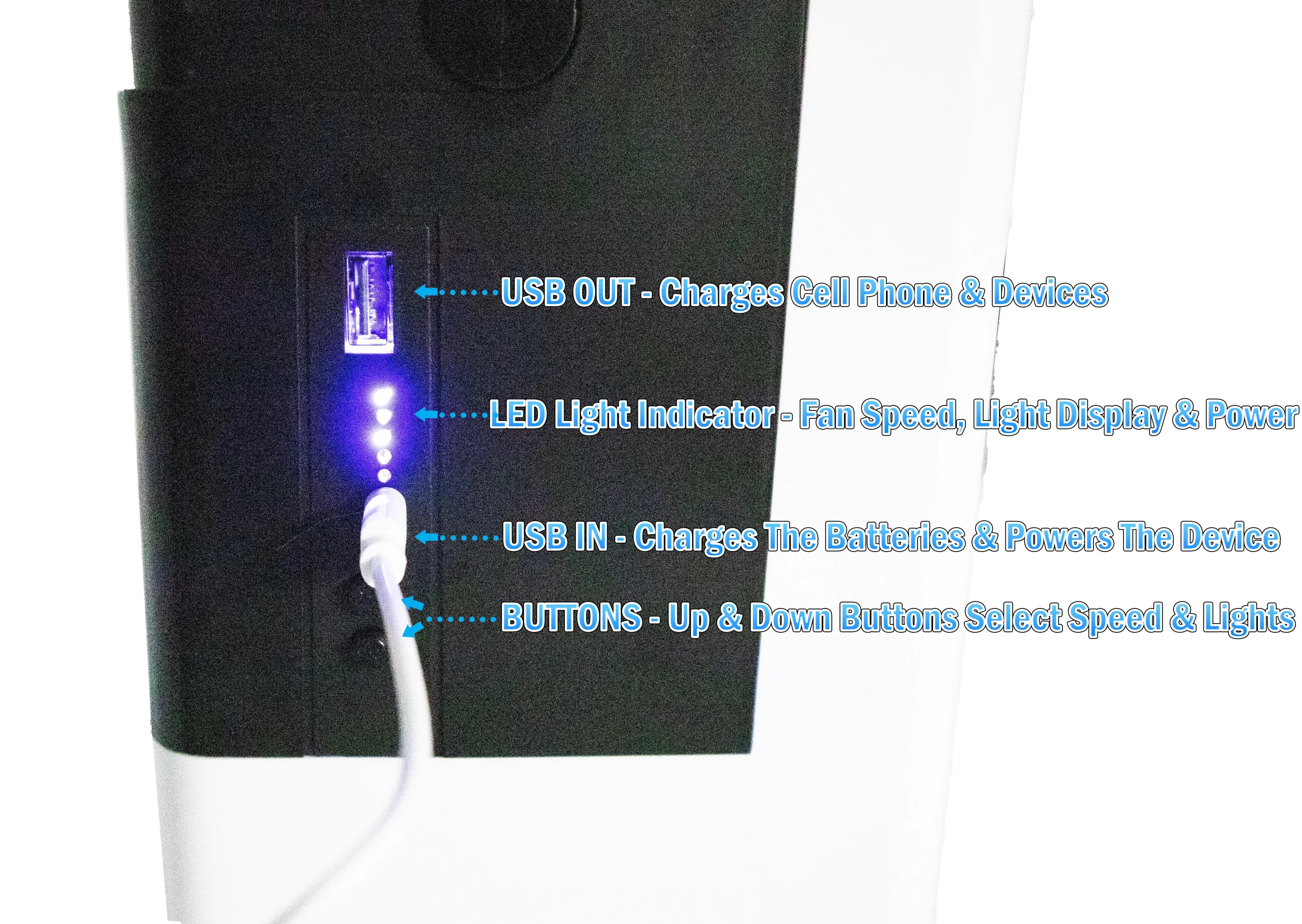 Fans In Cooling Durable with Battery, Charges Cell Phones, Portable Battery Powered - Black Model 858F11