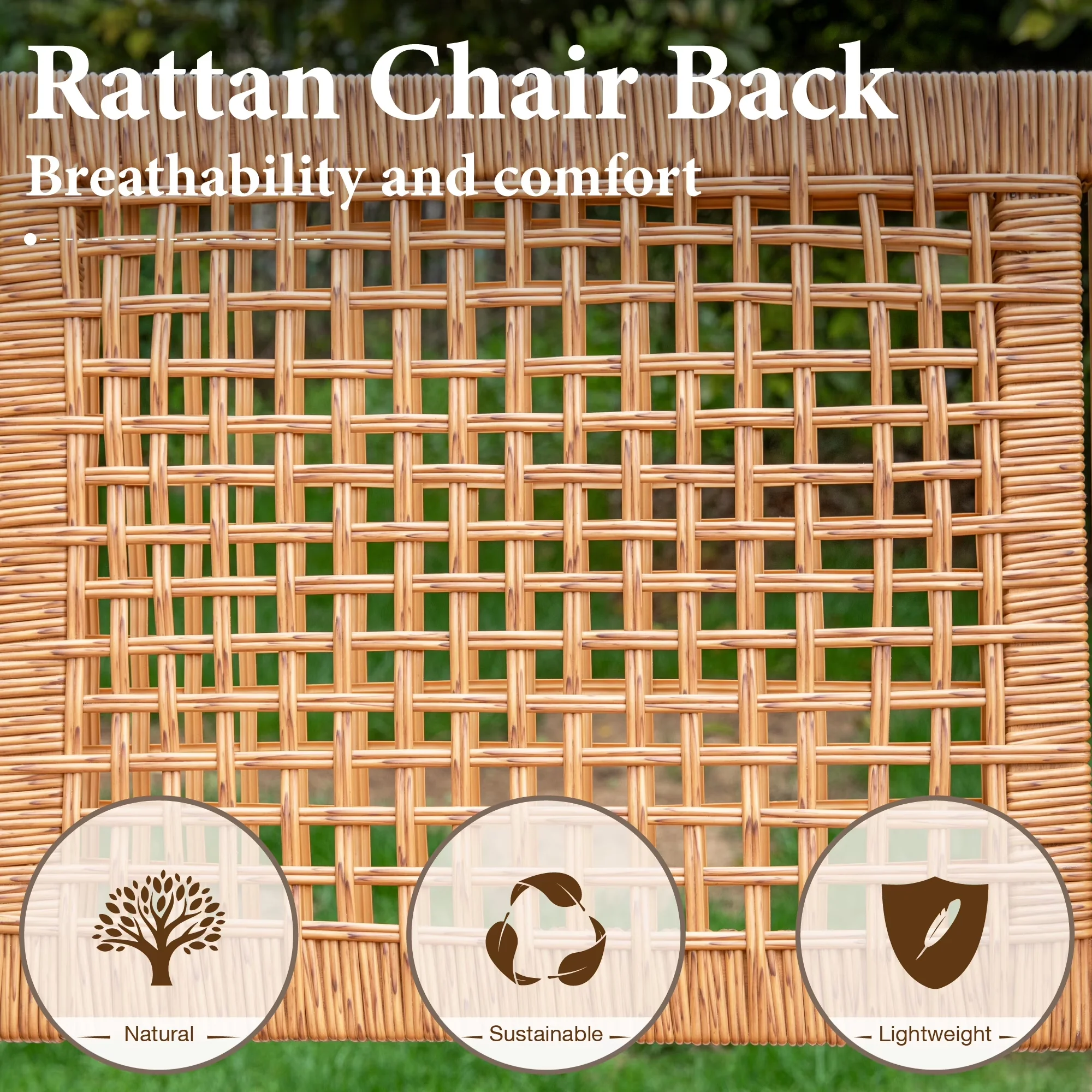 Compact Patio Dining Set with Weatherproof, Rattan Seat & Back and Acacia Wood Table - Brown Solid Acacia Wood & Rattan Model 9EB519