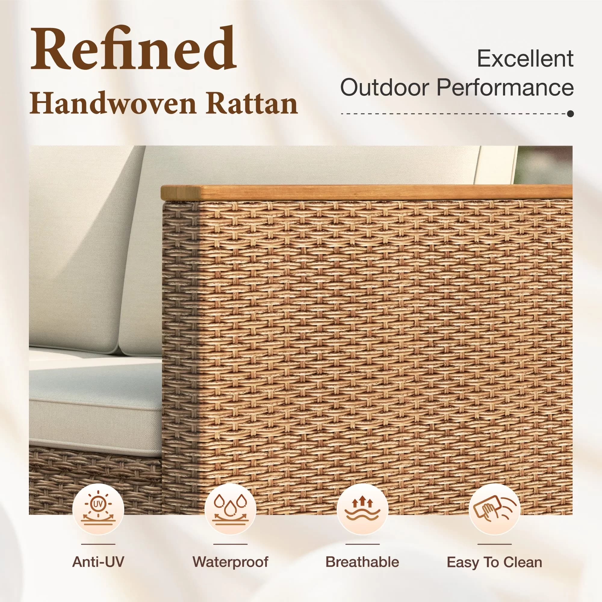Patio Conversation Set Sleek with Weatherproof, Outdoor Sectional Sofa - Beige Pe Rattan, Steel Model B6A5DF