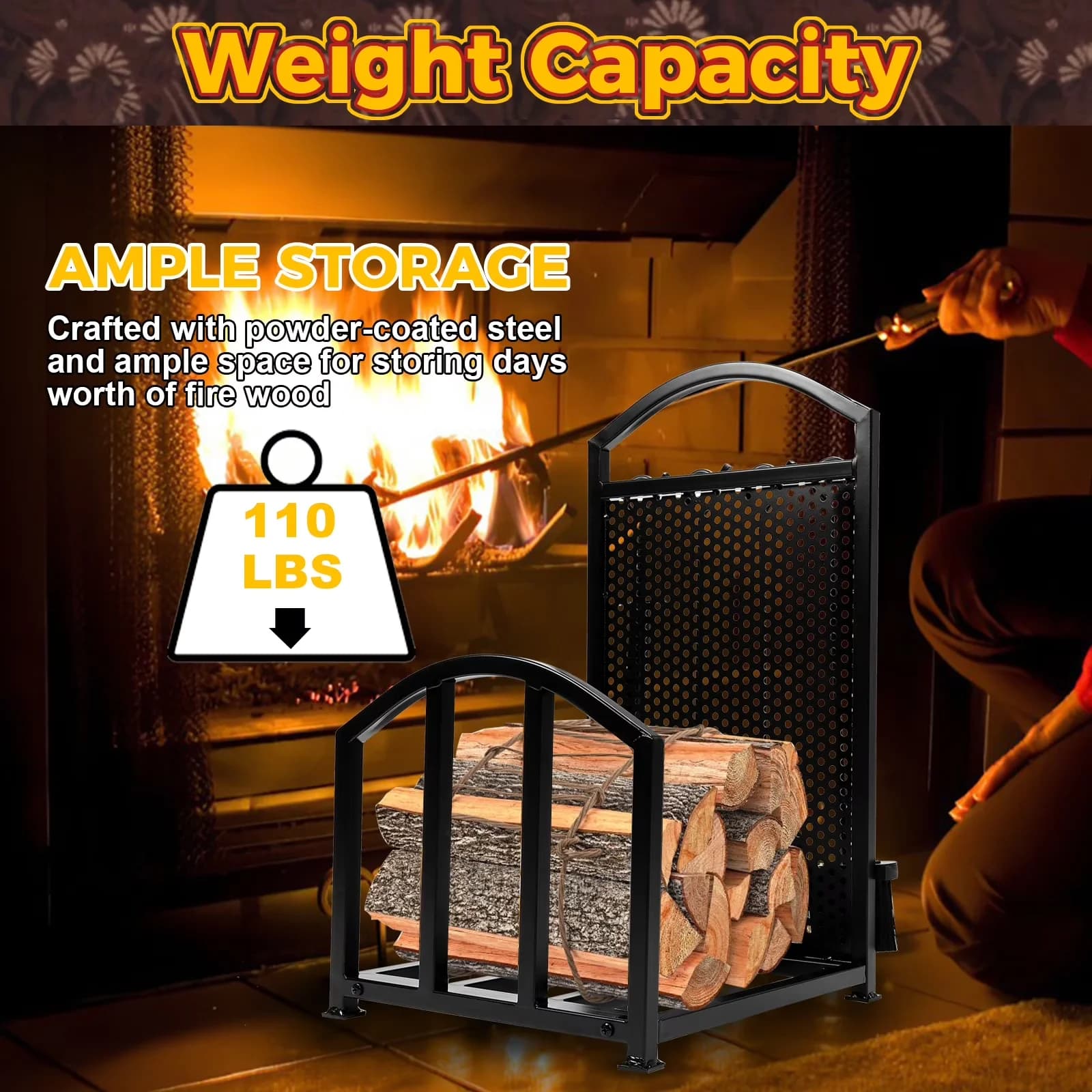 Versatile Outdoor Heating with Modern, Fire Wood Rack 27.5in Tall - Black 27.5 Model 1C5963