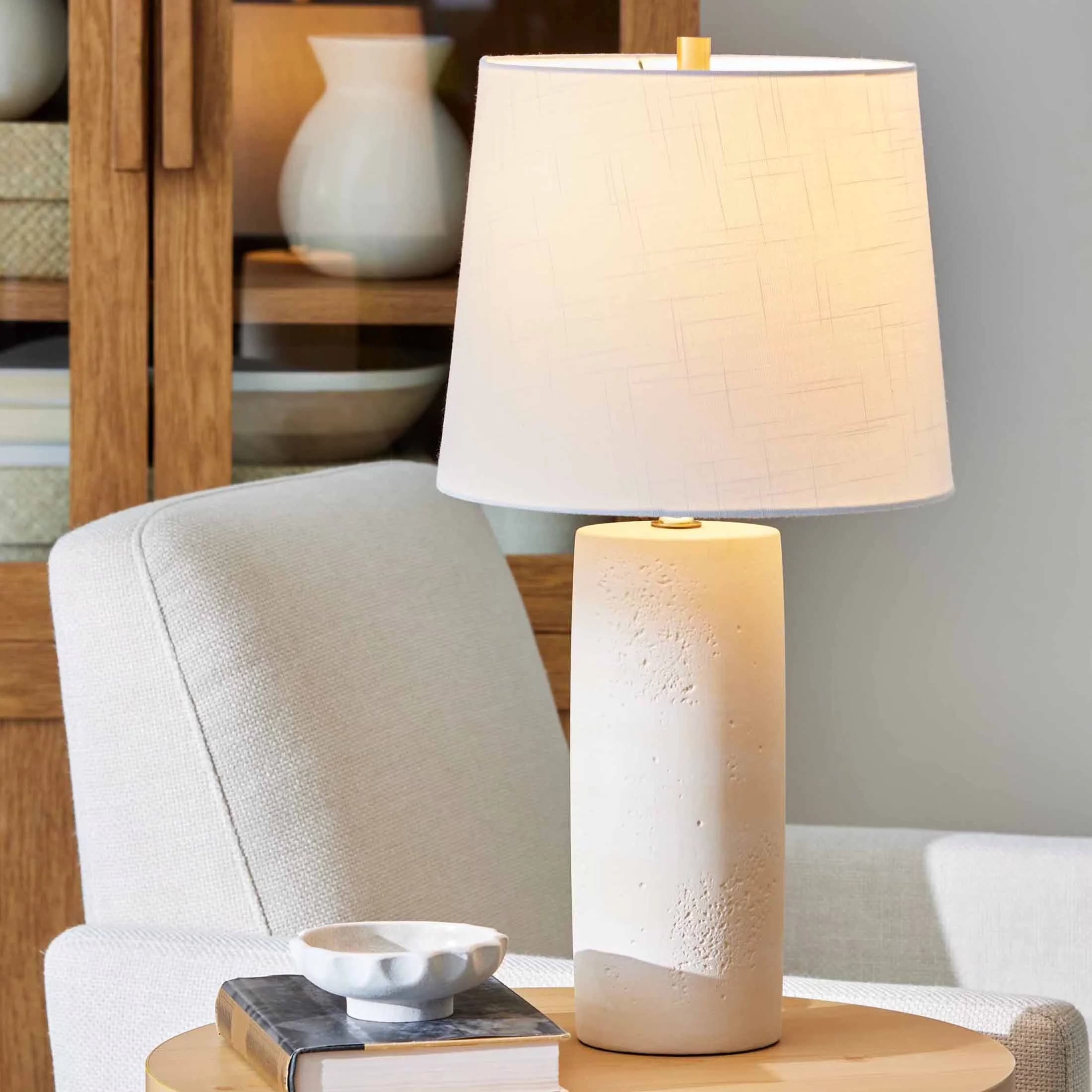 Sleek Table Lamp with Incandescent, Transitional, Standard Lamps - Ceramic White Model 1FB16D