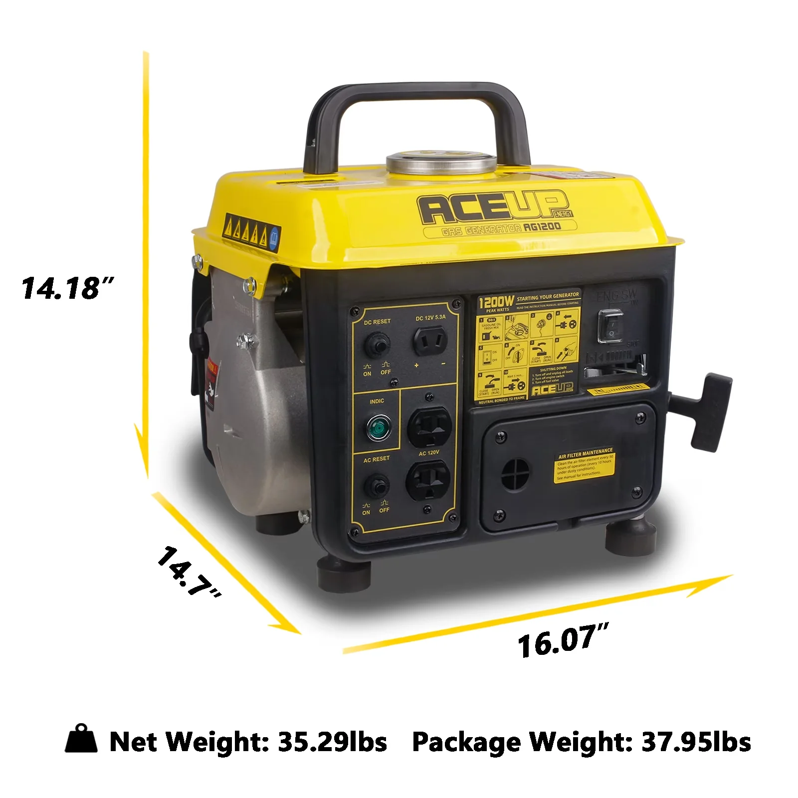 Classic Generator with 1200W, On Indicator Light, 1200W Gas Powered - Easy to Use Model 10ED88