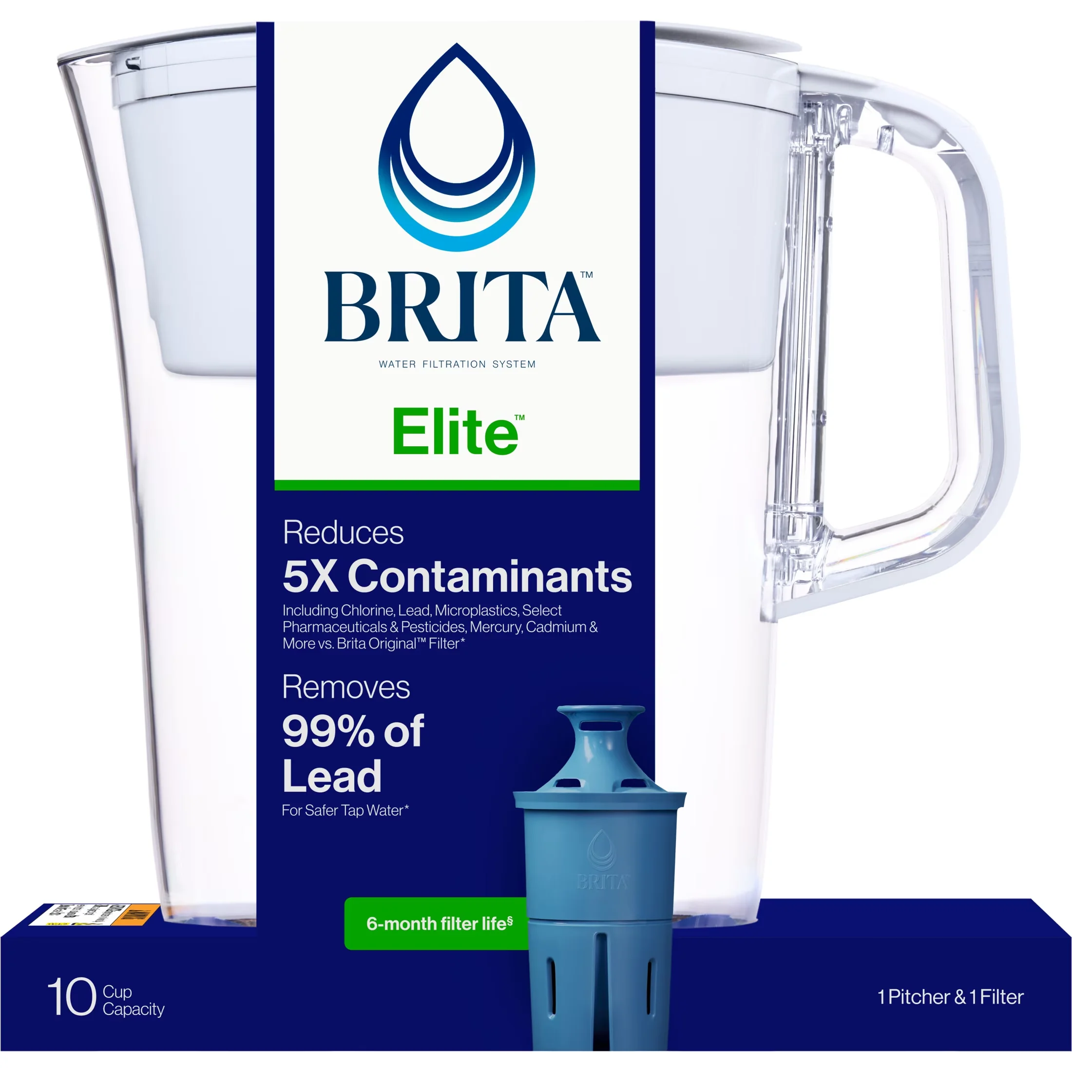 Classic Water Filtration with Automatic Shut Off, White Plastic Pitcher - Plastic White Model 26FD36