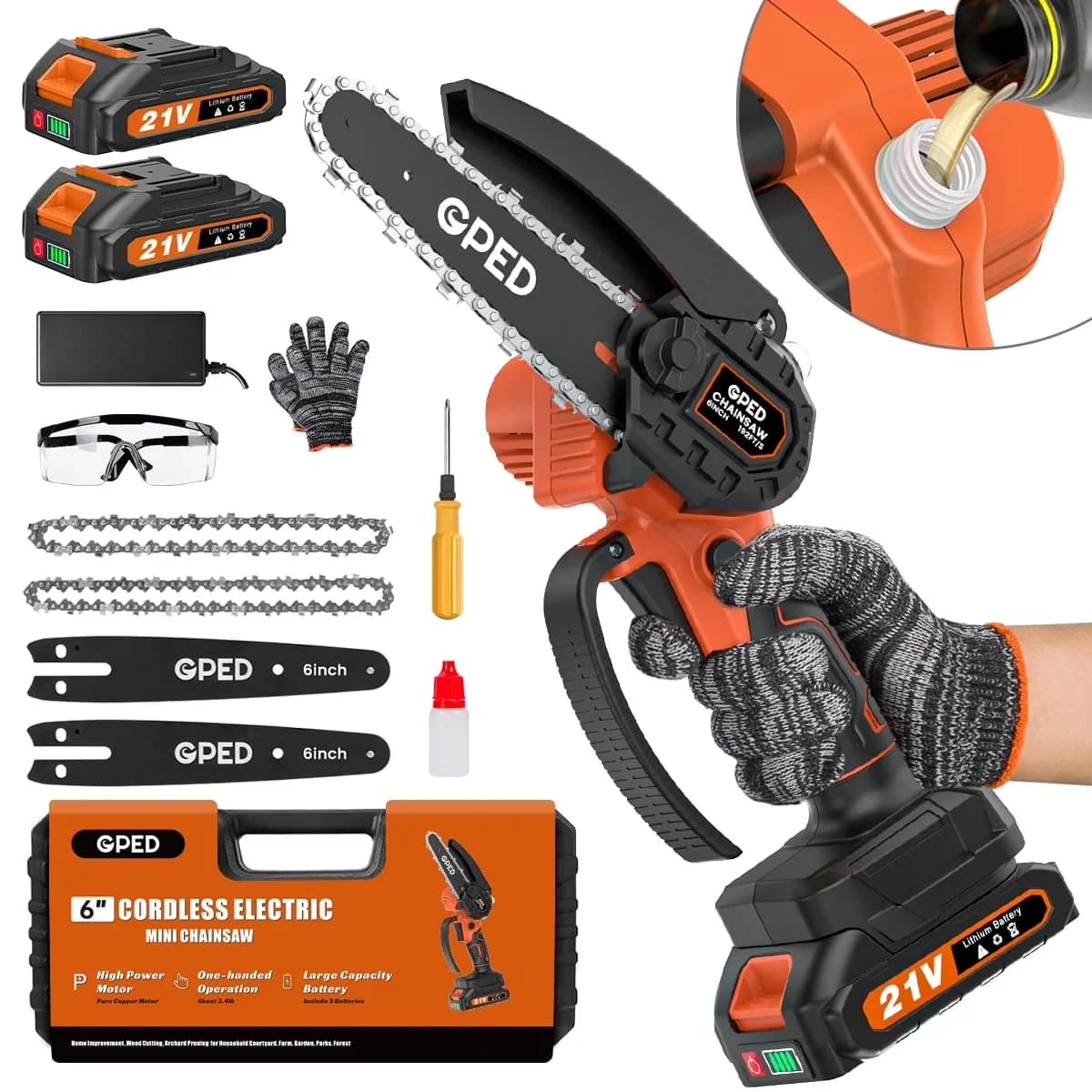 Modern Chainsaw with Battery, Bumper Spikes, Automatic Chain Oiler - Orange Model FC0645