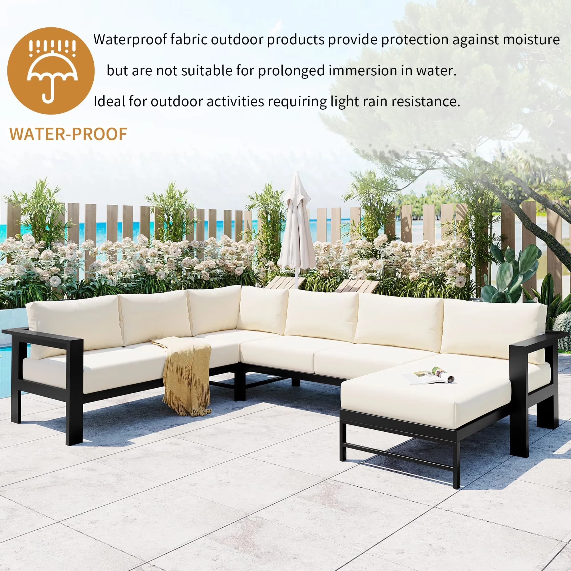 Innovative Outdoor Sofas Sectional with Water-Resistant, Contemporary - Iron, Polyester White Model C2A23E