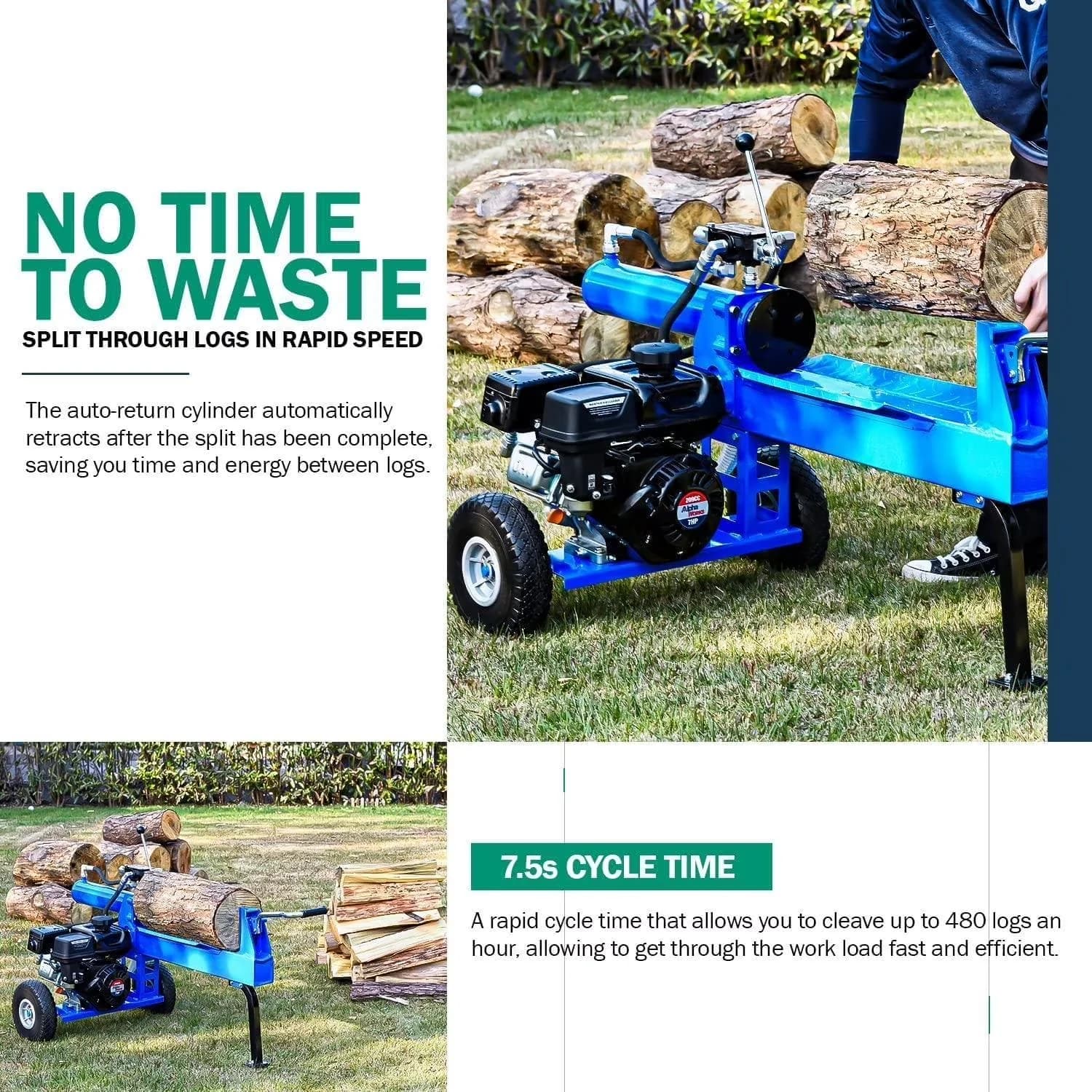 Stylish Logsplitter with Wheeled, 20-Ton Log Splitter, 7HP 209CC Gas Engine - Multicolor Model A797AB