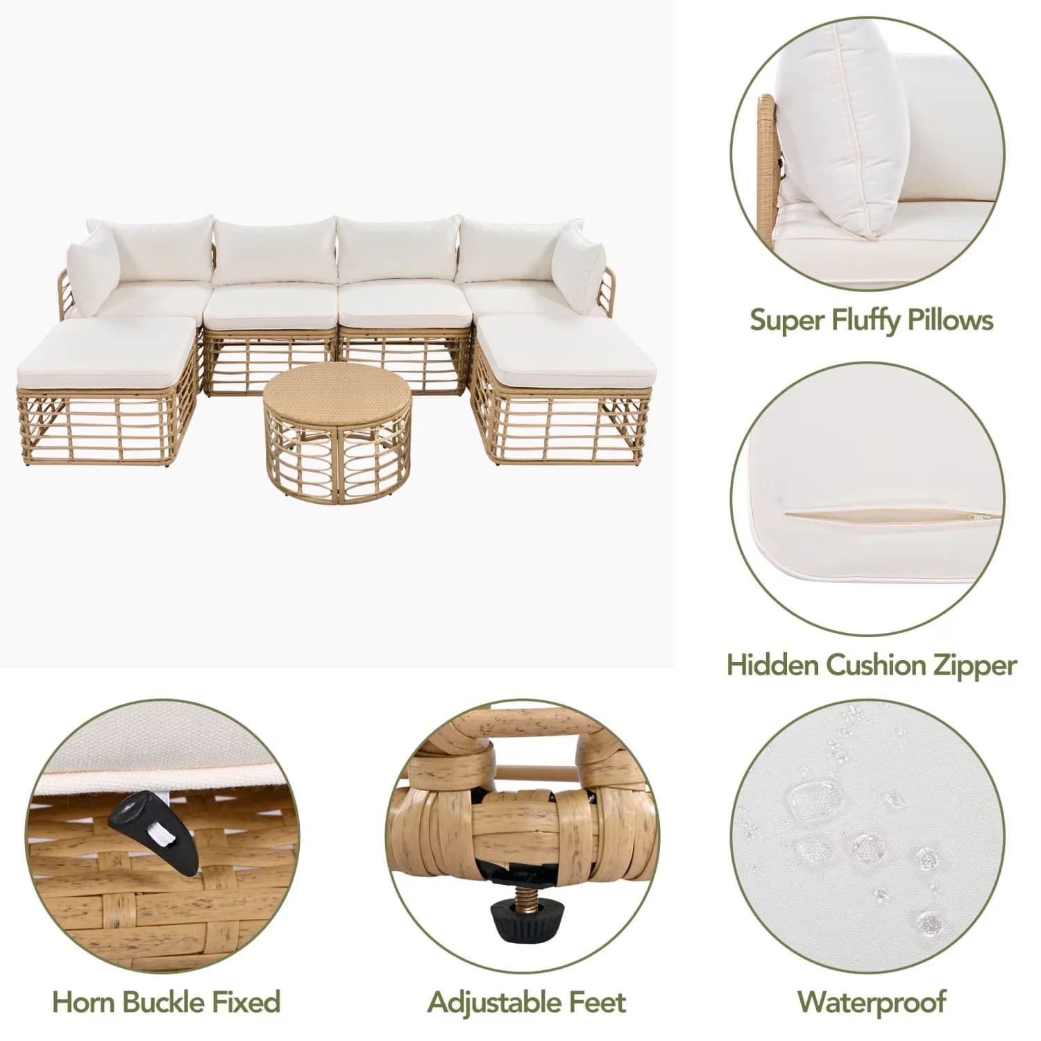 Patio Conversation Set Compact with Storage, All cushion can put inside storage bench, Cushions and Coffee Table - Pe Wicher, Metal... Model 6ECED9