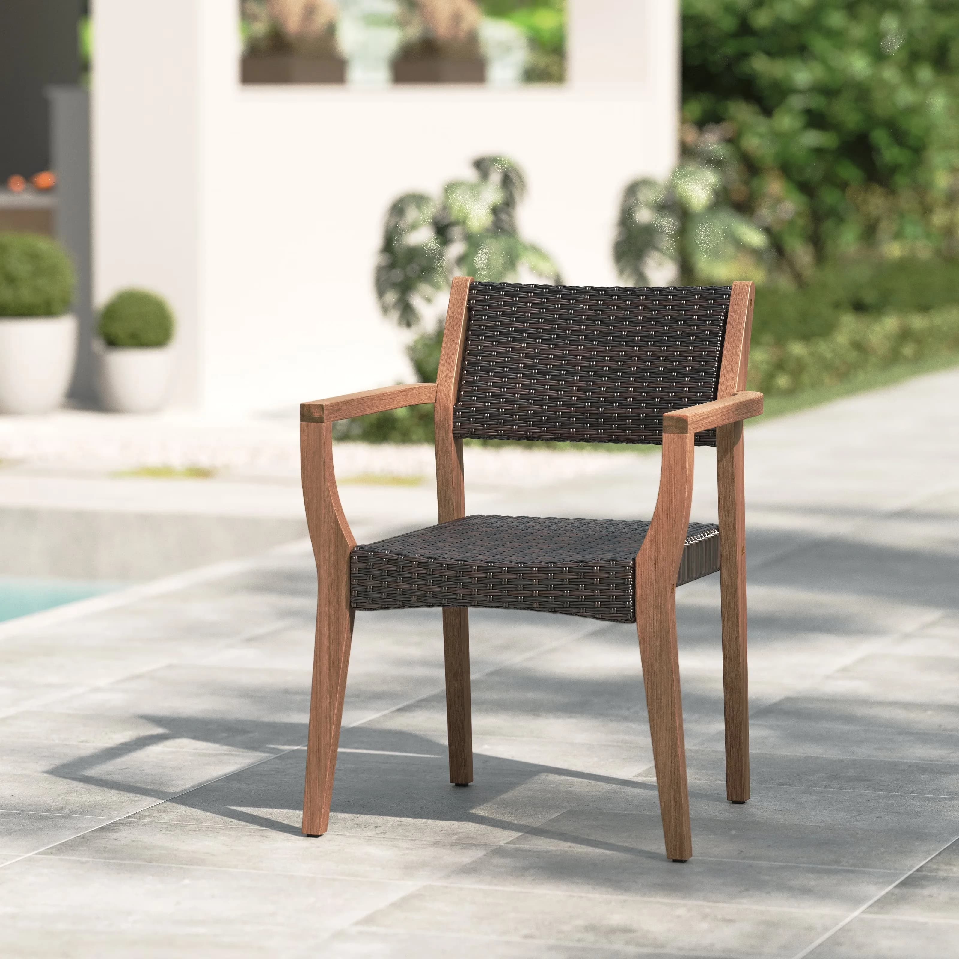 Reliable Patio Dining Set with Weatherproof, Extendable Table and Rattan Chair, 9-Piece Acacia Wood Outdoor - Wood And Rattan Brown Model 70392D