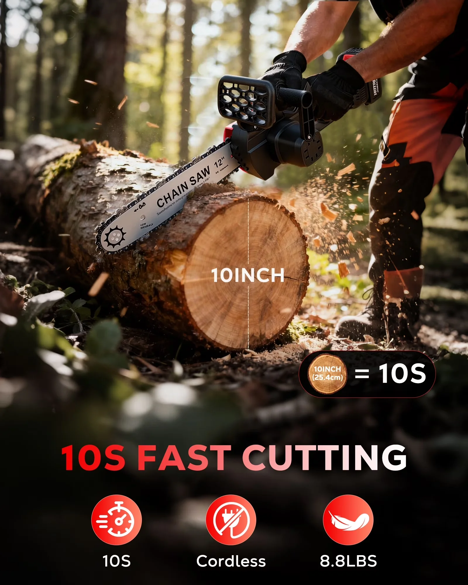 Professional Chainsaw with Battery, 21V, 21V Electric Handheld - Red - Rustic Charm Model 833372