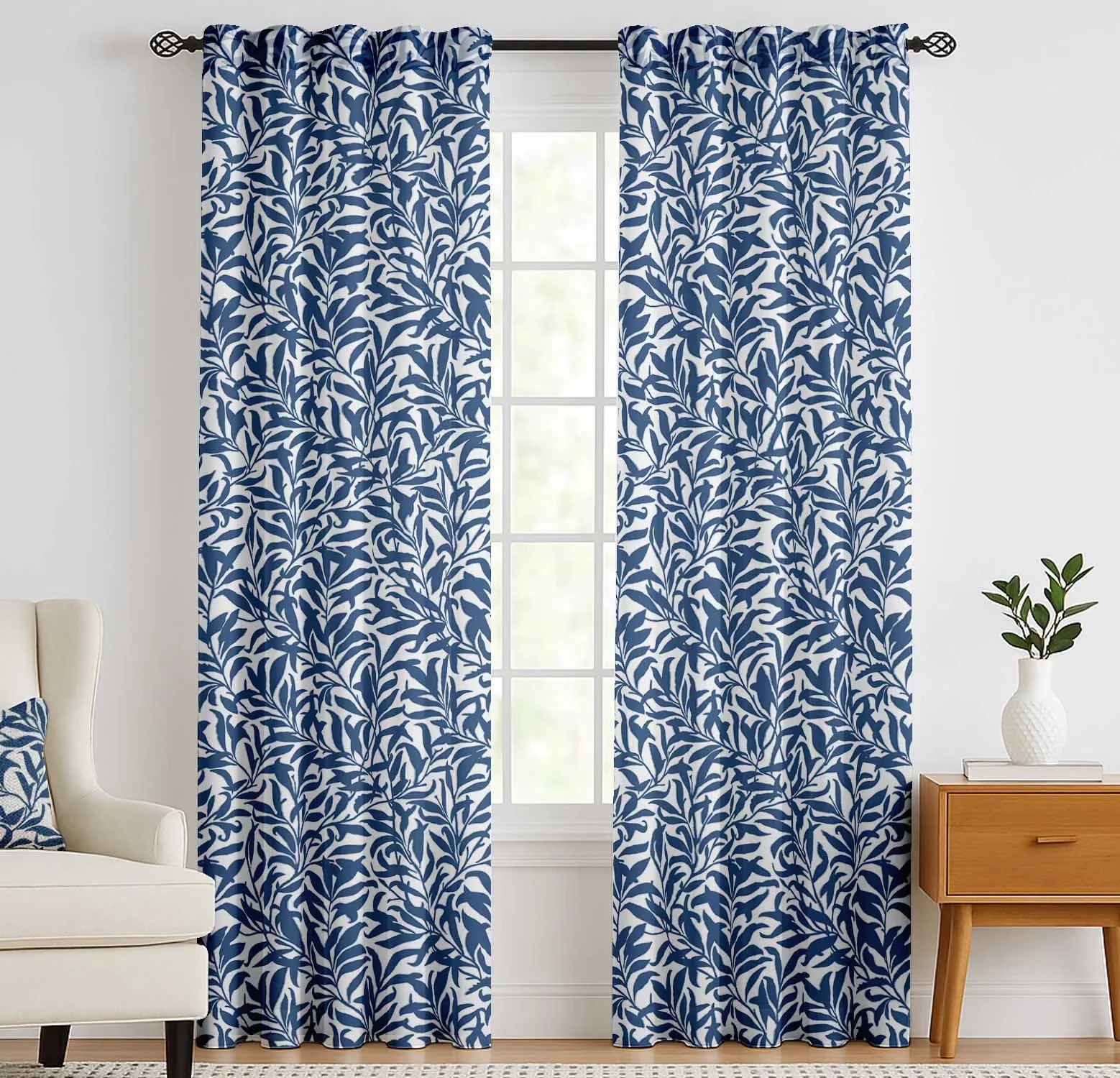 Durable Ceiling Lights Fixture with Cotton Curtains - White & Dusty Blue Cotton Model ED4682