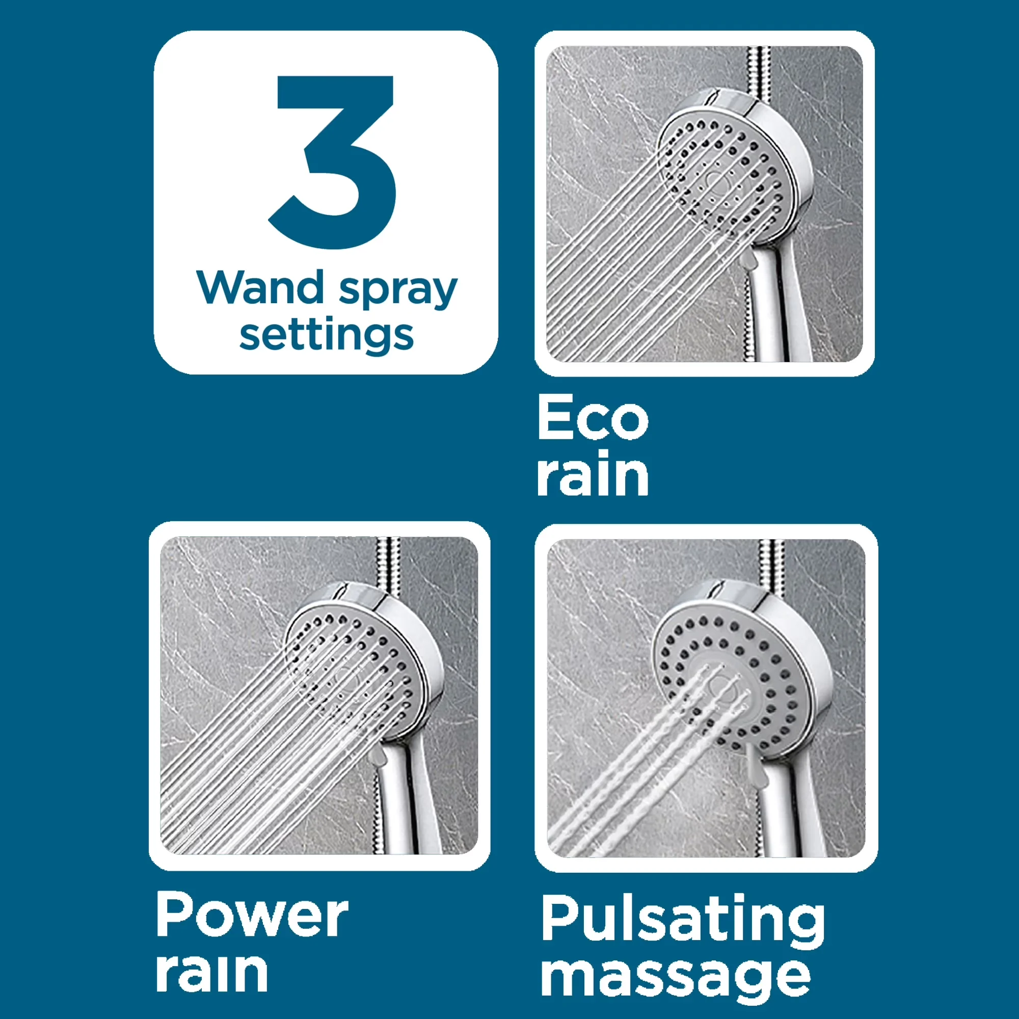 Reliable Shower Head with Universal, Handheld, Simple Installation - Silver Acrylonitrile Butadiene Styrene / Stainless Steel Model 43799C